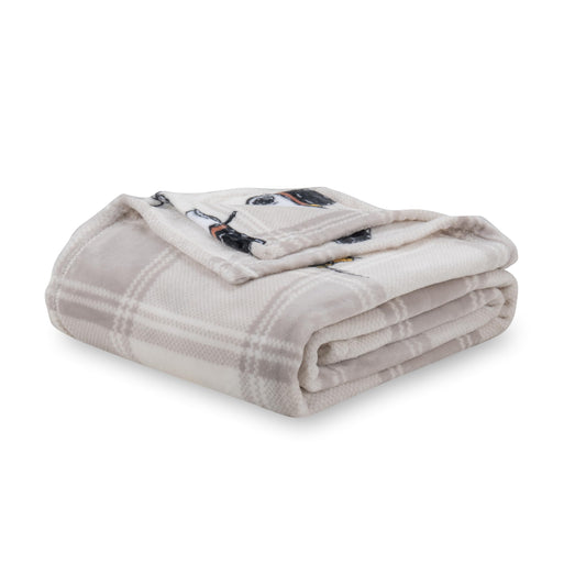 Berkshire Blanket Peanuts® VelvetLoft® Cute Character Snoopy Plush Throw Blanket,Lakeside Plaid Harvest Snoopy and Woodstock Grey,Throw 55 in x 70 in (Official Peanuts® Product)