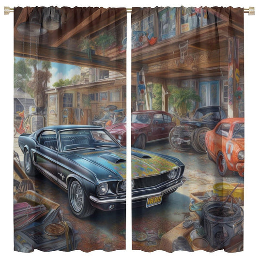 LOMADIA Retro Truck Decor Curtains, Rustic Cartoon Antique Old Car Vintage Barn Farm Window Treatments 2 Panels Curtain for Man Boy Bedroom Kitchen Living Room Garage Drapes 42x45in