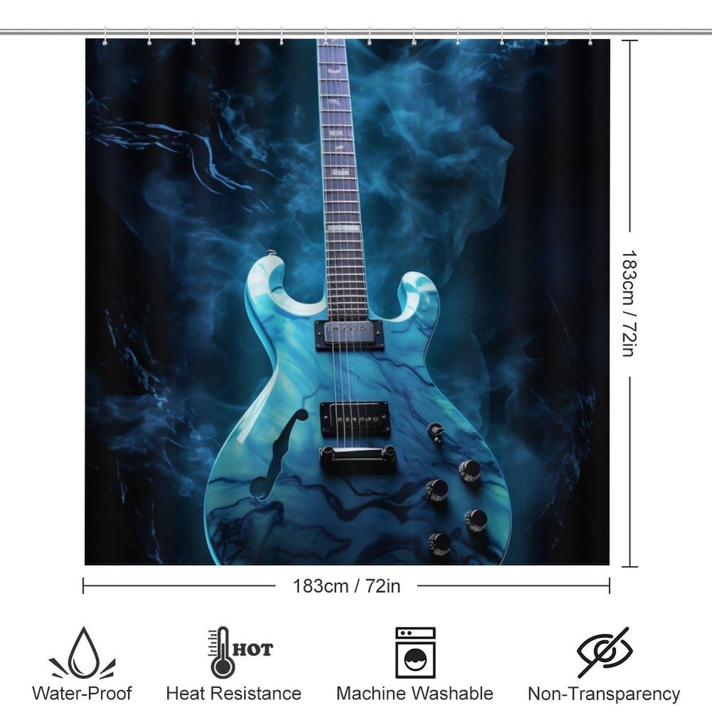 FOCCAFB 4 Piece Vintage Guitar Shower Curtain Set with Rugs, Vintage Musical Instrument Include Bathroom Non-Slip Floor Mat, U-Shaped Bath Rug and Toilet Cover Lid with 12 Hooks