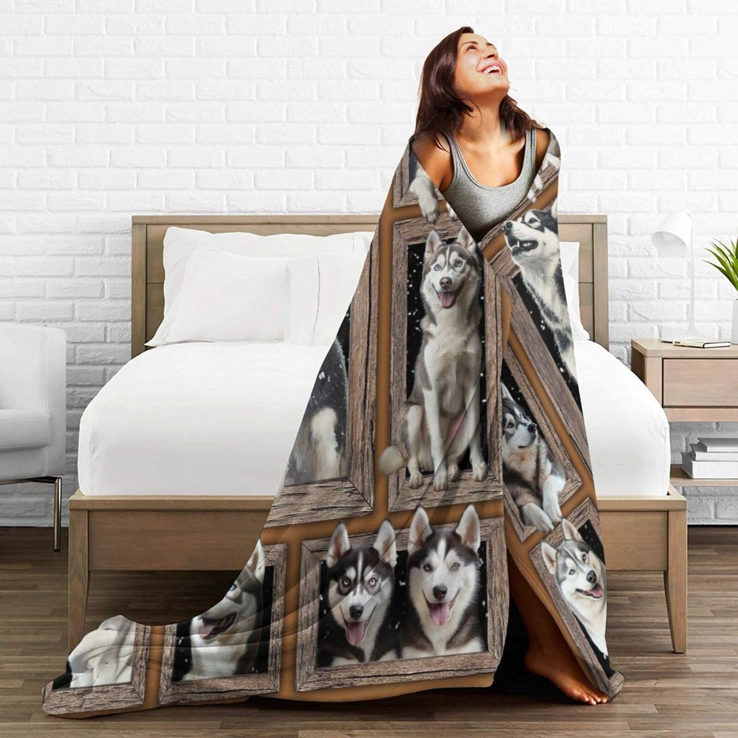 Siberian Husky Throw Blanket Funny Huskey Dogs Flannel Blankets Huskies Fuzzy Plush Super Soft Cozy Warm Decor Gifts for Boys Girls Kids Adults Men Women 40" x 50"