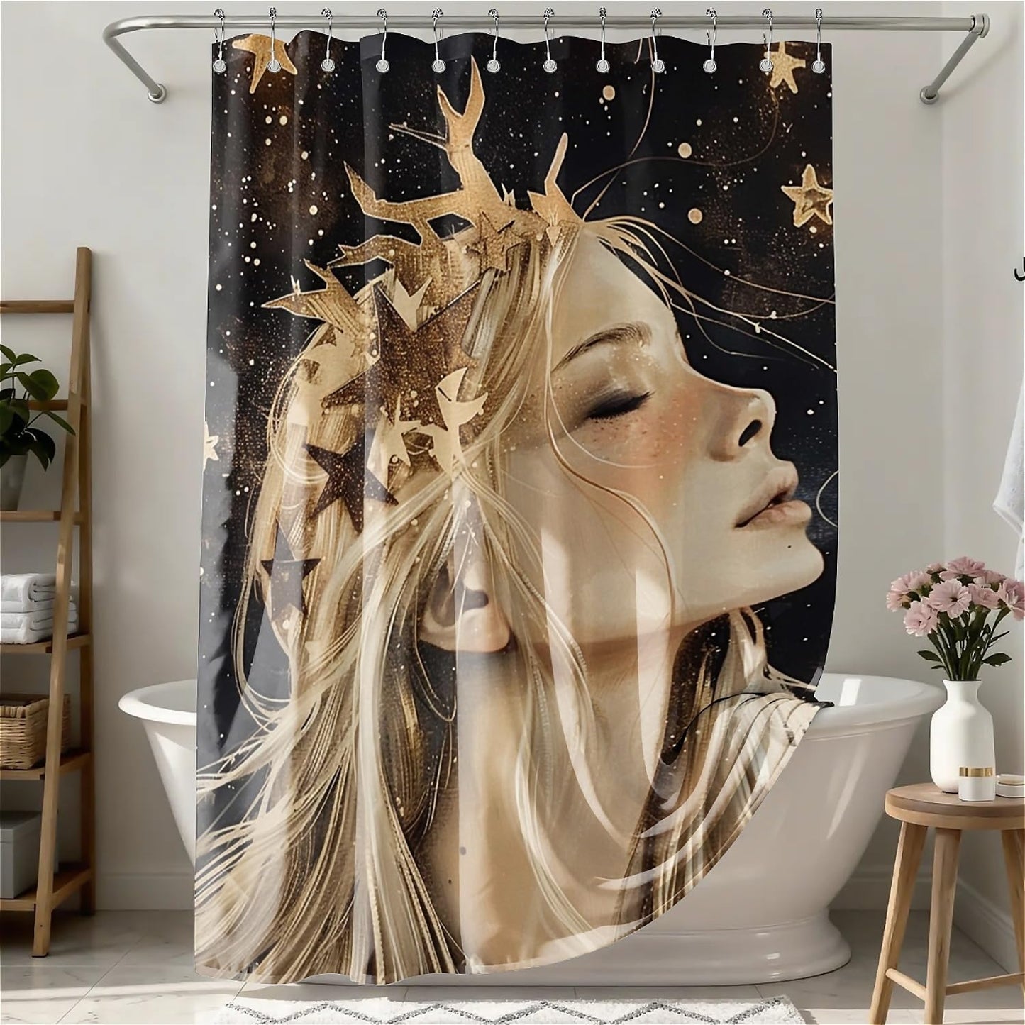 TANGXUNFA Beautiful-Blonde-Woman Shower Curtain for Bathroom, Water-Resistant Long Shower Curtain Set 72x72 Inch with Metal Grommets and 12 Metal Hooks