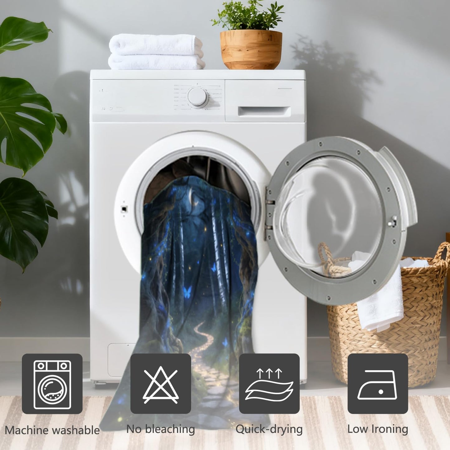 NAEMBCU Enchanted Forest Shower Curtain with Hooks - 72x72 Inch Waterproof Fabric Bathroom Curtain with Moonlit Woodland and Butterfly Pattern, Washable Bath Curtain for Mystical Nature Interiors