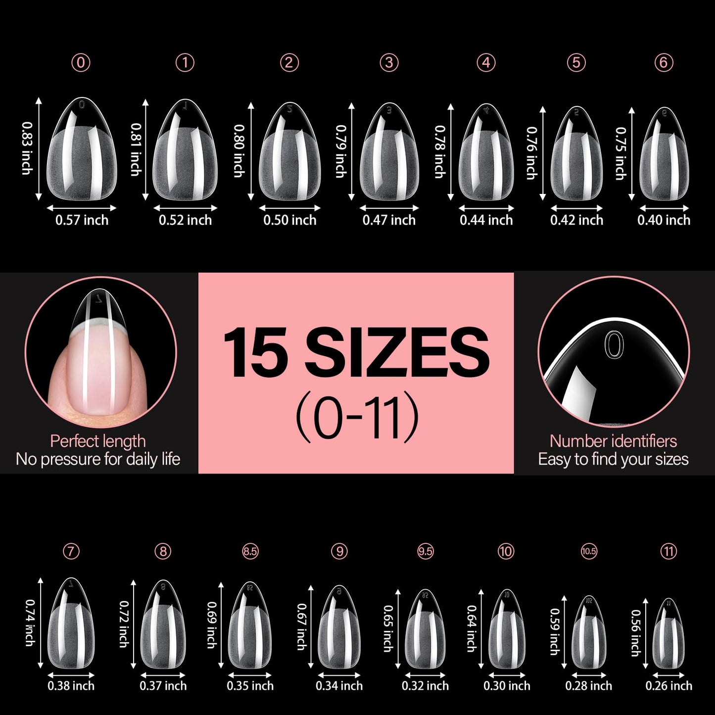 AILLSA Short Almond Nail Tips - Thickened Pre-shaped False Nail Tips Short Almond Shaped Half Matte Nails Tips, Fake Nails Extension 240pcs 15 Sizes with Storage Box