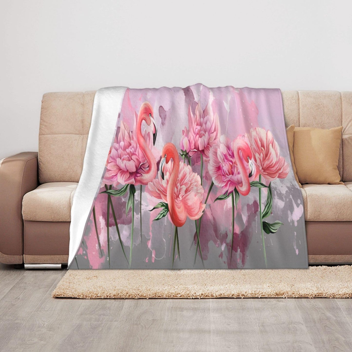 Jfniub Pink Cute Flamingo Modern Art Boho Blanket Throw Bedding Room Decor Flannel Blankets for Bedroom Living Rooms Warm All Season 50"X40"