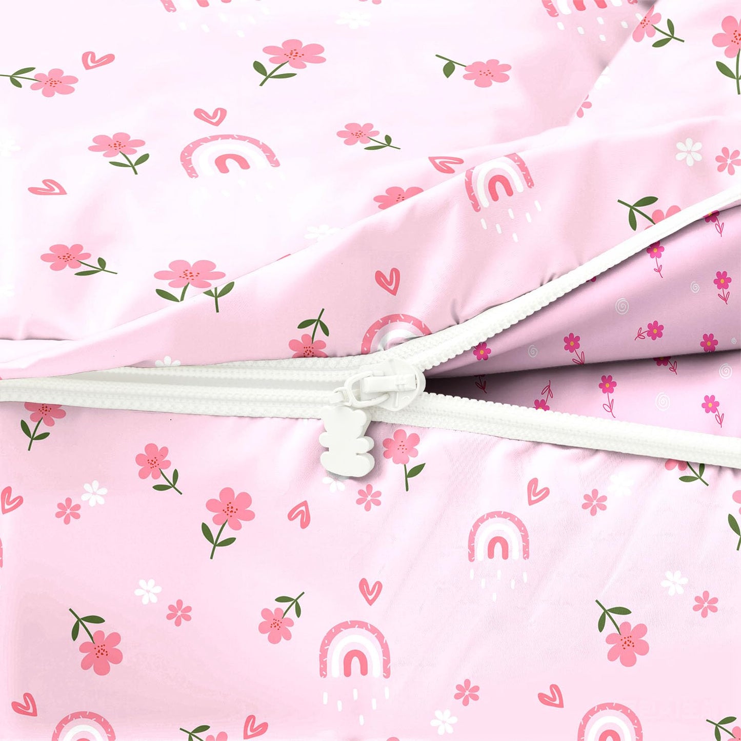 Dearller Pink Zipper Bedding Twin for Girls Rainbow Comforter Girls Twin Comforter All in one Zipper Kids Floral Bedding