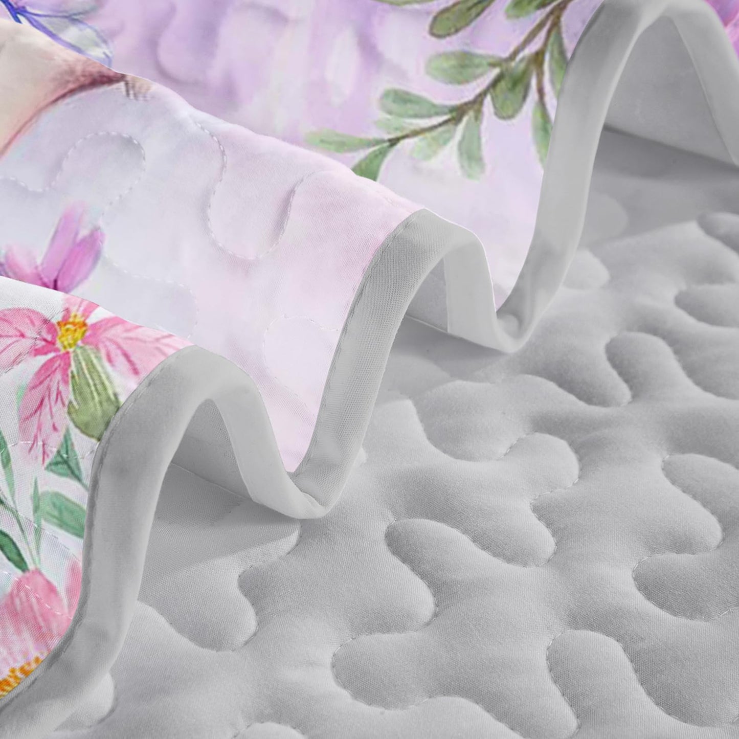 XYNHML Elephant Flowers Quilts Bedding Twin 3Pcs Wild Animals Pink Purple Kawaii Butterfly Quilt Bed Set Lightweight Soft Bedspreads Coverlet with 2 Pillowcases for Kid Boy Girl Teen Adult Bed Decor