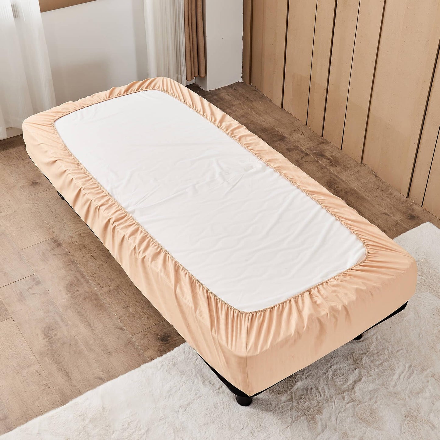 Kingnex Striped 30x75 Cot Size RV Bunk Sheets Set for Narrow Twin Bed Soft Brushed 1800 Microfiber 3 Piece Bedding Set Includes 1 Fitted Sheet 1 Flat Sheet 1 Pillowcase Beige