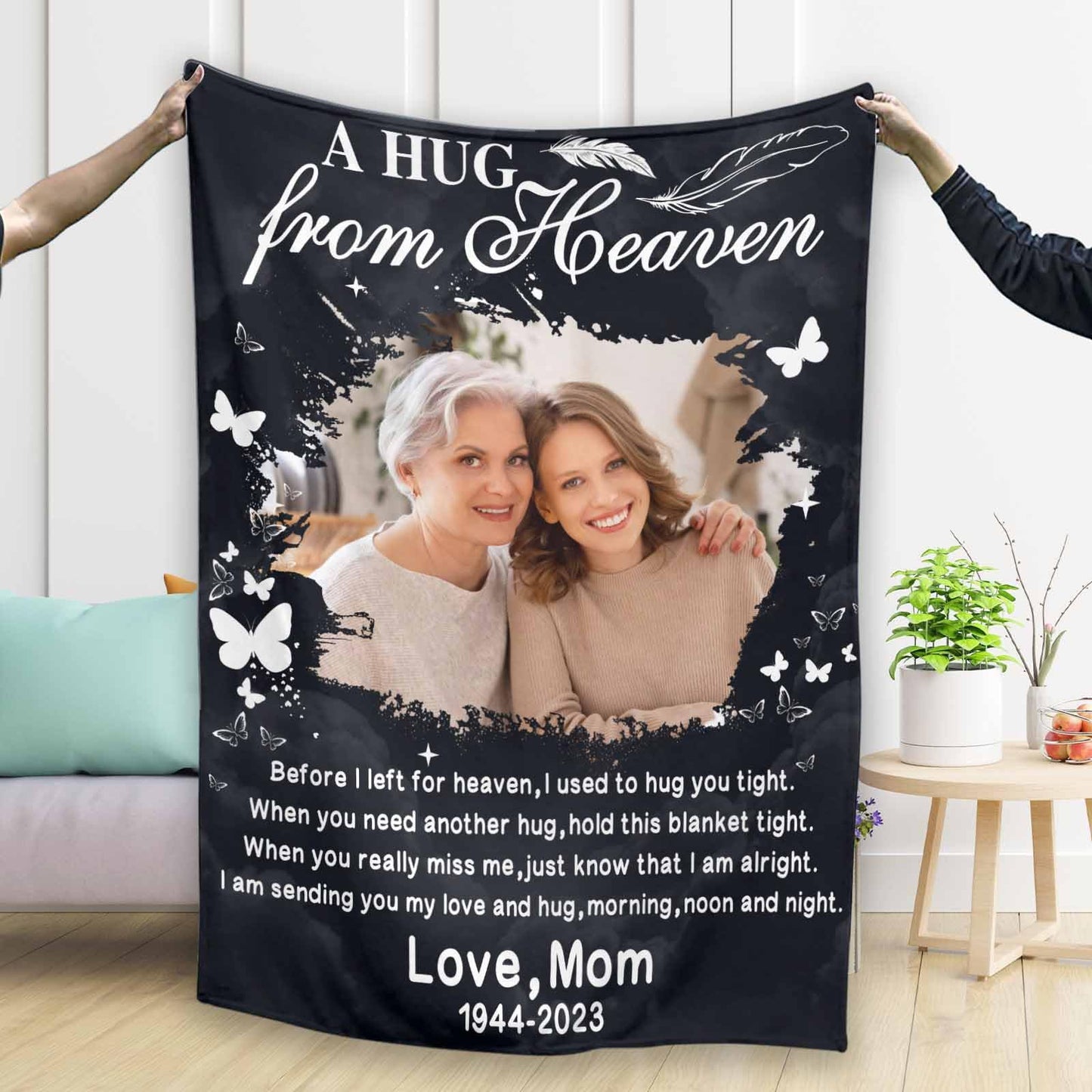 D-Story Custom Memorial Blanket with Photos in Loving Memory for Loved Ones Lost: Made in USA, Personalized Picture Sympathy Remembrance Grief Gift Funeral for Daughter Son Father Mother Brothers