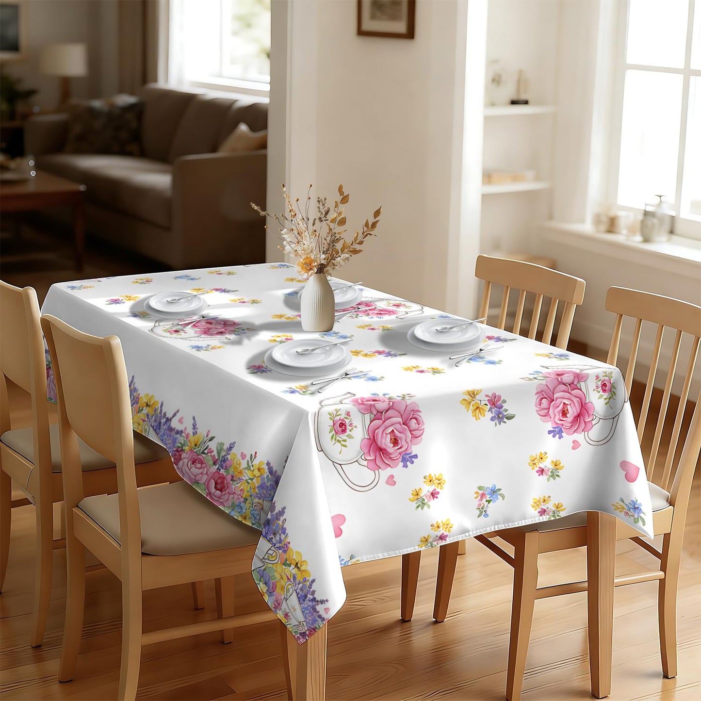 GAGEIZO Reusable & Waterproof Rectangular Tablecloths for Kitchens, Parties, Birthdays, Patios, and Outdoor Events Decorations Floral Table Cloth,8FT/126 x 60 Inch