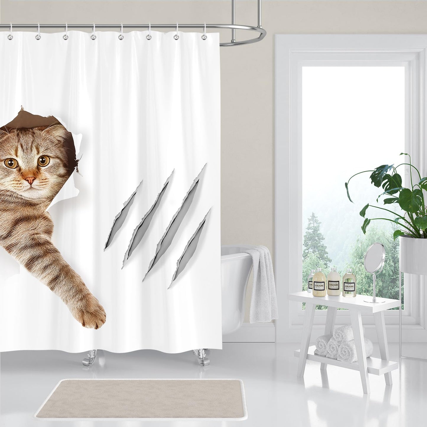 Hopomoon Funny Cat Shower Curtains 72 x 72 inch,Bathing Cat Waterproof Polyester Fabric Bathroom Curtain with 12 Hooks