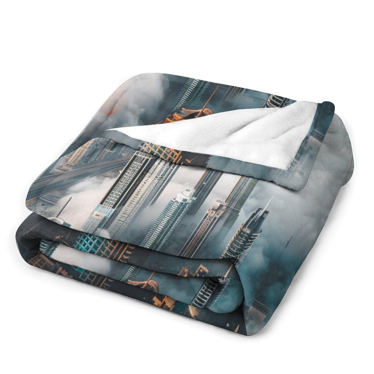 TOWINSFB Cityscape High Building Throw Blanket, Fuzzy Lightweight Soft Cozy Warm Modern Skyscraper Construct Cloud Flannel Blanket for Couch Sofa- 30"x40"