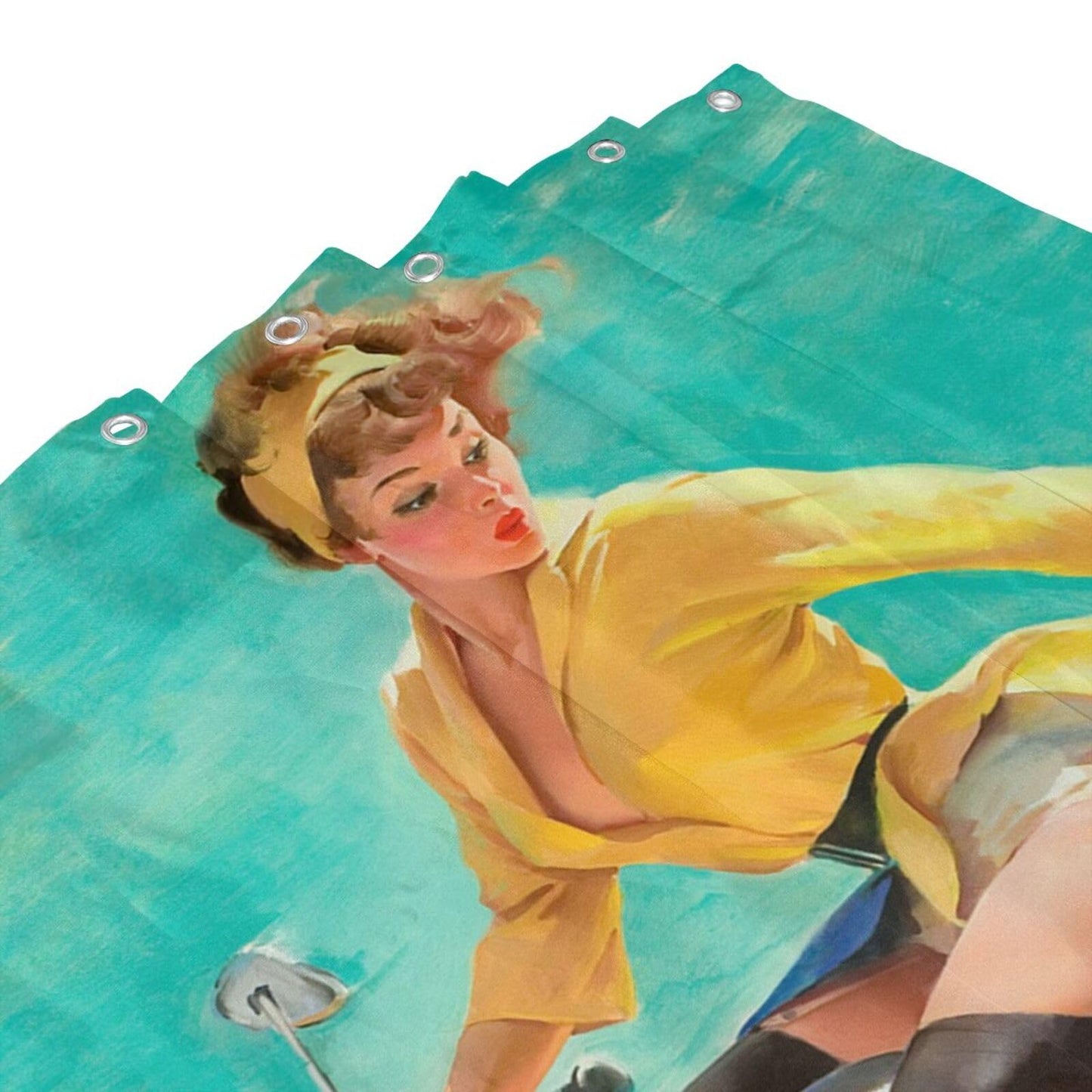 FUNNY KIDS' HOME Retro Pin up Girl Shower Curtains for Bathroom Oil Painting Art Canvas Style Bathroom Decor Sexy Lady Ride a Mortorbike Waterproof Polyester 72(w) x72(h)