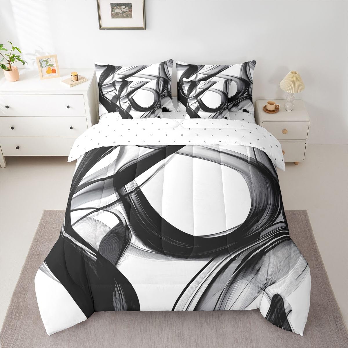 jejeloiu Abstarct Comforter Set with Sheets 7 Piece King Size Stripe Line Bedding Set for Kids Boys Girls Modern Art Bed in a Bag Room Decor Soft Lightweight Microfiber