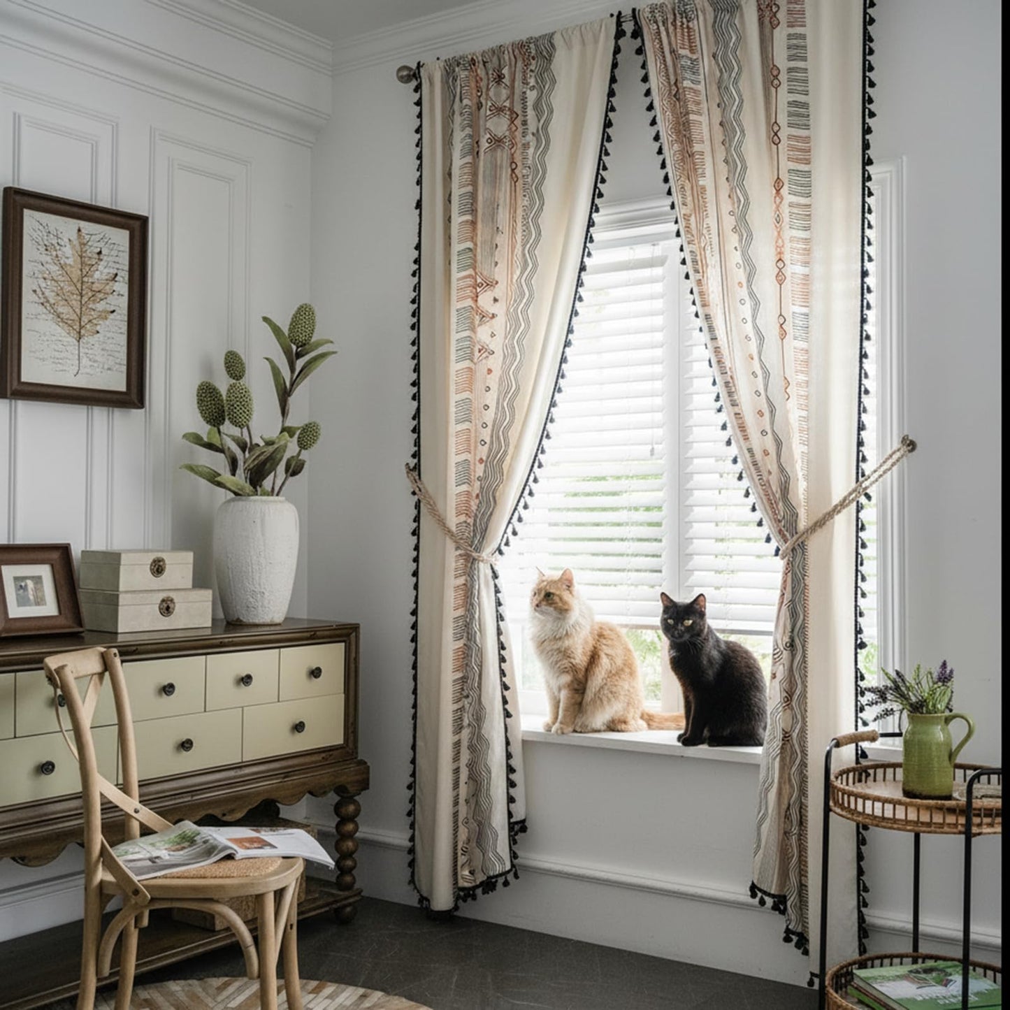 ColorBird Boho Curtains 2 Panels 84 Inches Length Orange Patterned Window Treatment Striped Geometric Aztec Western Curtain & Drapes for Living Bedroom Dining Room Boho Chic Deco