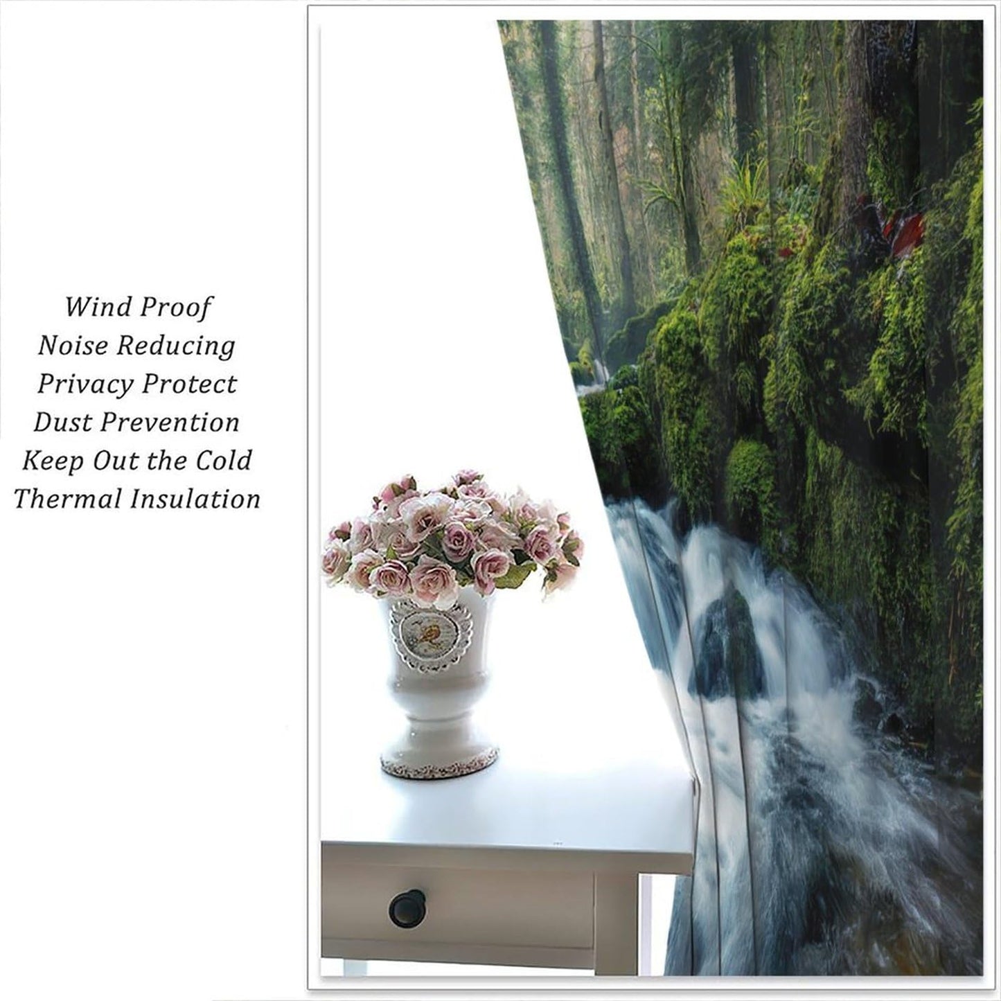 AuiMzoo Waterfall Landscape Blackout Curtains, Natural Green Trees Plants Waterfall Scenic Landscape Jungle, Bedroom Living Room Kitchen 21" W x 45" L
