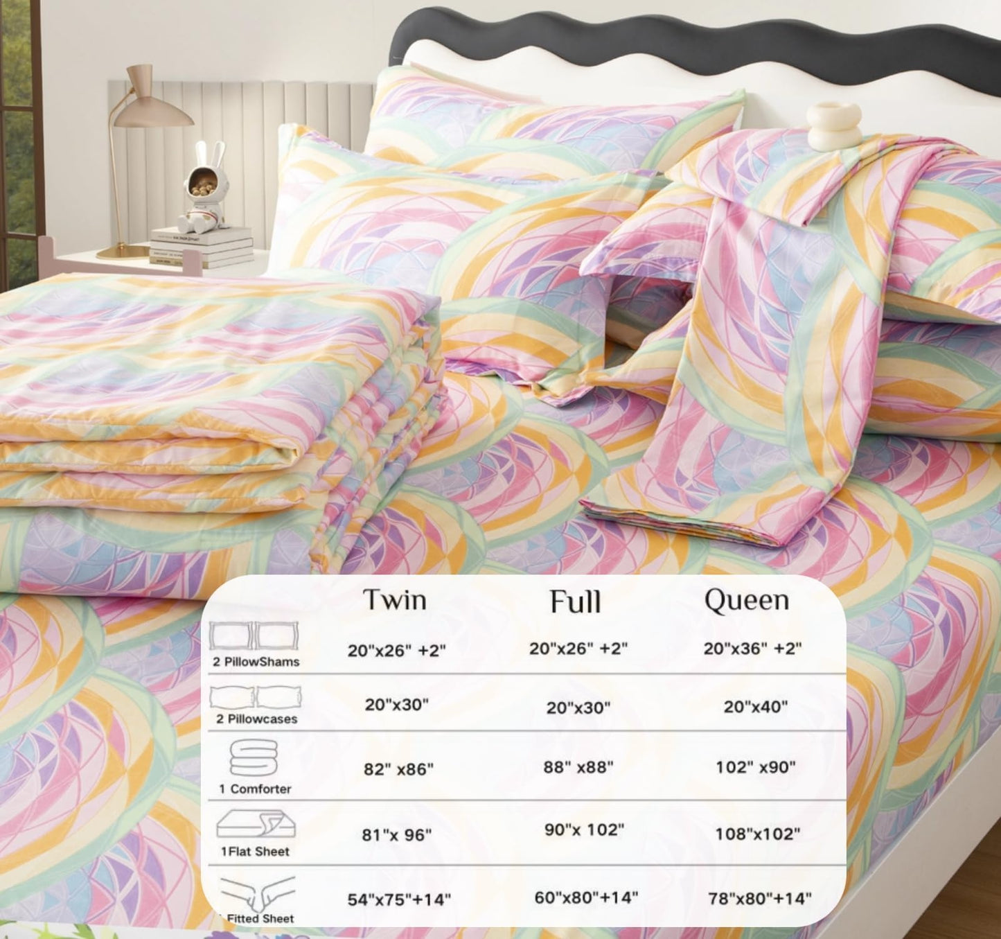 SDY 7 Piece Comforter Set,Soft Bedding Set for Girls，Boys and Kids,All Season Bedding with 1Comforter,1FittedSheet，1FlatSheet，2Pillowcases&PillowShams（Rainbow,Twin