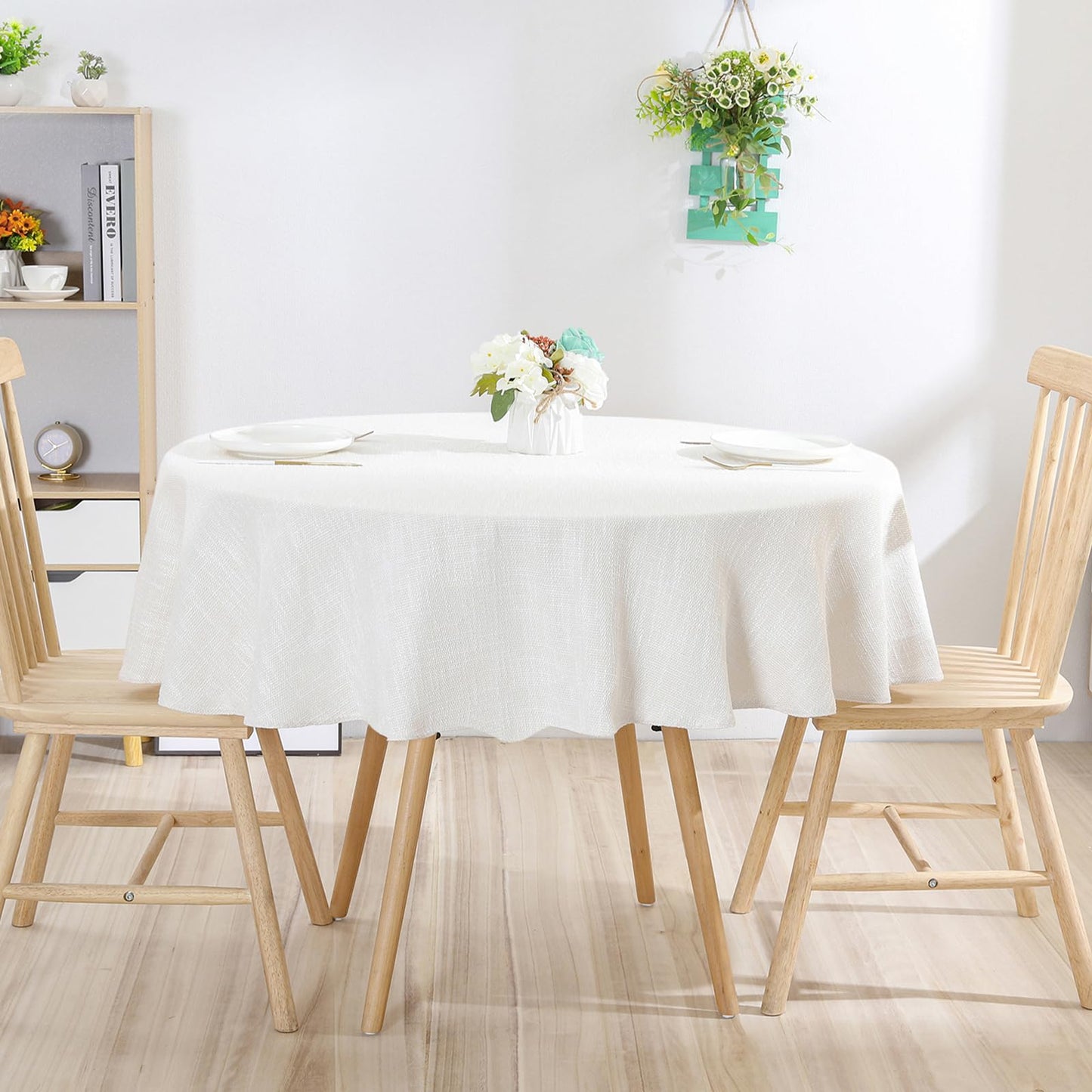 Qubjus Classic Round Tablecloth Table Cloth Round Cotton Linen Farmhouse Heavy Weight Table Cover for Dining Tabletop Decoration Party, Round - 70", Beige