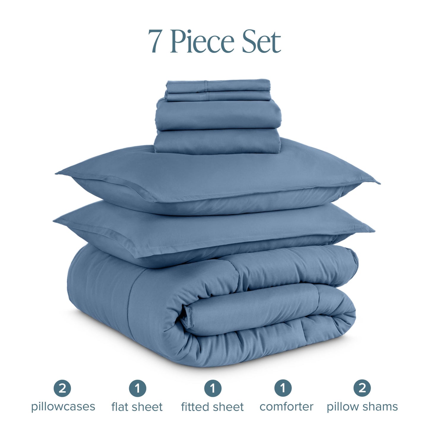 Bare Home Bed-in-A-Bag 7 Piece Comforter & Sheet Set - Queen - Goose Down Alternative - Ultra-Soft 1800 Premium - Bedding Set (Queen, Coronet Blue/Coronet Blue)