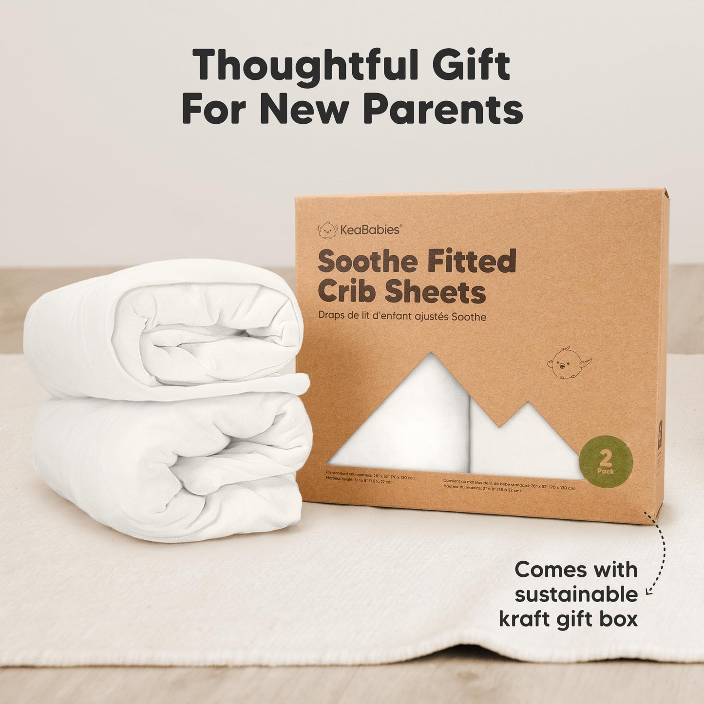 KeaBabies 2-Pack Organic Cotton Crib Sheets for Boys, Girls - 52x28 Fitted Crib Mattress Sheet Neutral, Breathable Cover for Baby Bed Set, Toddler Mattress, Soft & Cute Prints (Soft White)