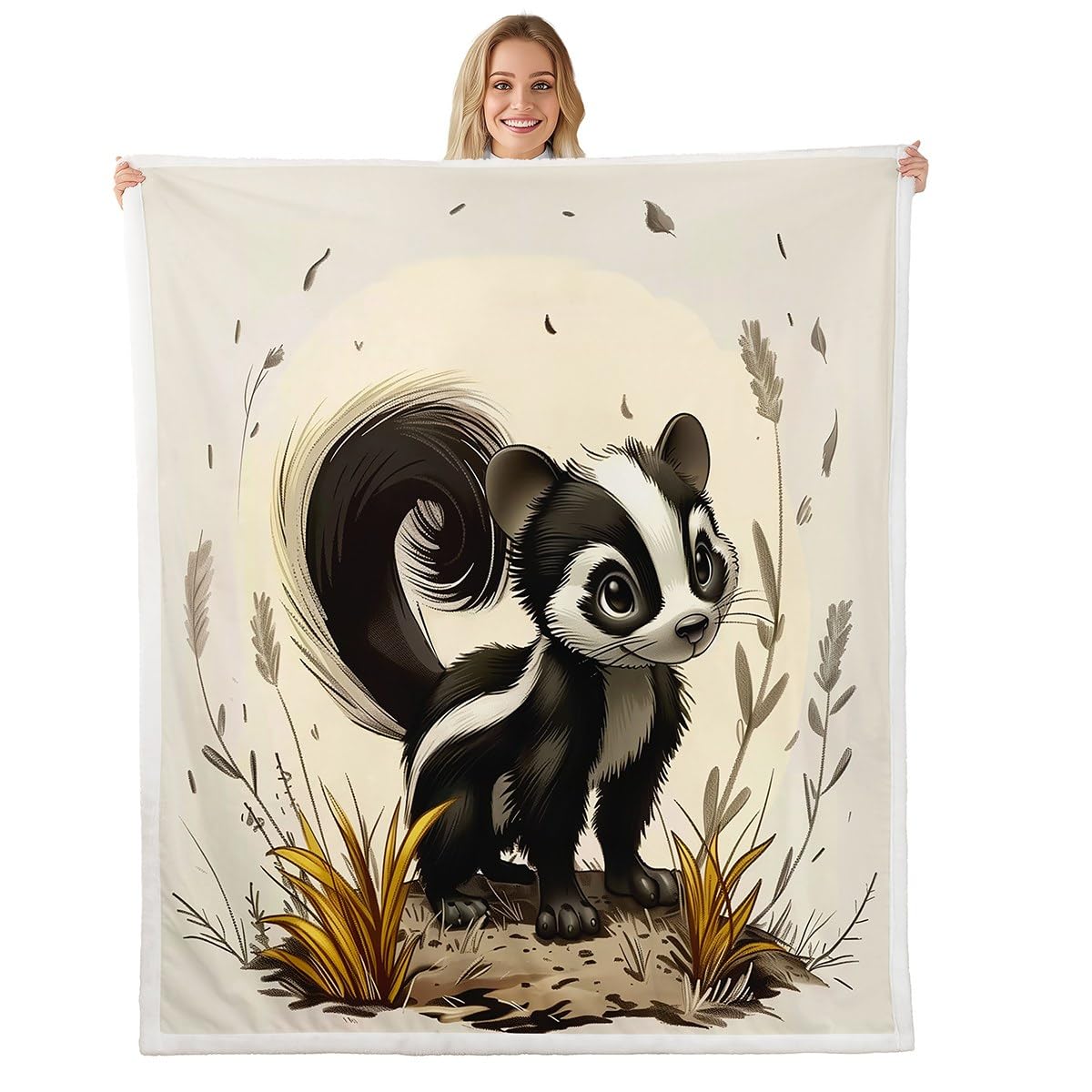 Erosebridal Black White Skunk Throw Bed Blanket Throw 50"X60" Cute Cartoon Animal Fleece Blankets Rustic Wildlife Skunk Sherpa Blankets for Kids Boys Girls,Woodland Farmhouse Animal Flannel Blanket