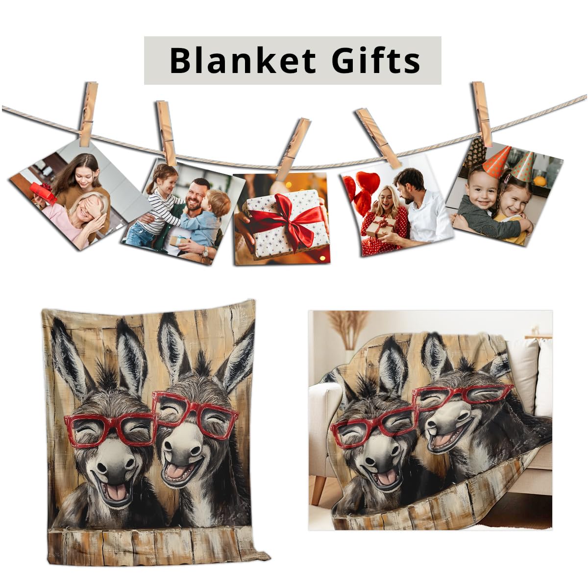 HUNXIAOJ Donkey Print Flannel Blanket Donkey Blanket Throw Funny Animal Bedding Couch Home Living Room Decor Gifts (49"x59")