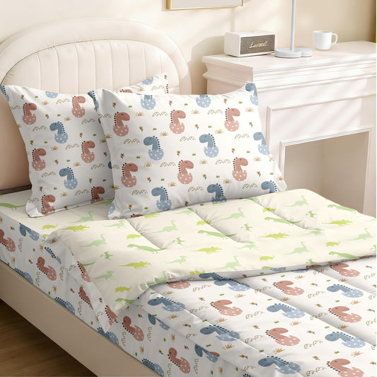 Yadangxiawa Kids Comforter Set,Zipper Bedding Twin for Boys,Dinosaur Printed Comforter Set with Cartoon Dinosaurs Fitted Sheets and Pillowcases for All Season(Dinosaur-B)