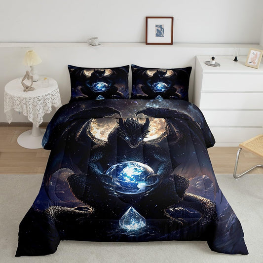 Feelyou Dragon Comforter Set Twin Size Dragon Stuff Comforter for Boys Girls Teens Wild Life Bedding Set Dragon Decor Duvet Set Room Decor Black Quilt Set