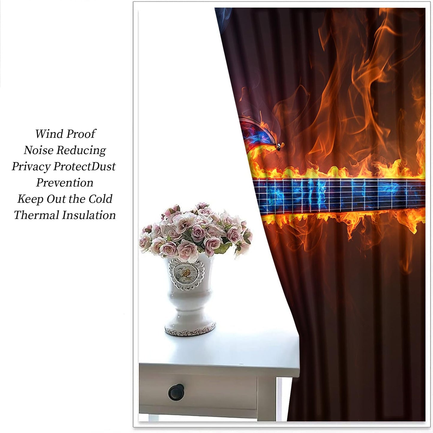 JAXIUOF Music Blackout Curtains for Bedroom, Guitar Curtains for Bedroom 63 Inch Long 2 Panels, Musical Instrument Drapes, Grommet Top Window Treatments for Living Room Kitchen Decor