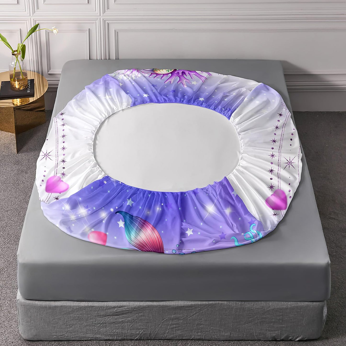 UEVBF Princess Bedding Cute Mermaid Pattern Twin Fitted Sheet Set,Star Jellyfish Ocean Themed Bedding Sets for Kids Toddlers Girls Boys Room Decor,1 Fitted Sheet + 2 Pillowcases.