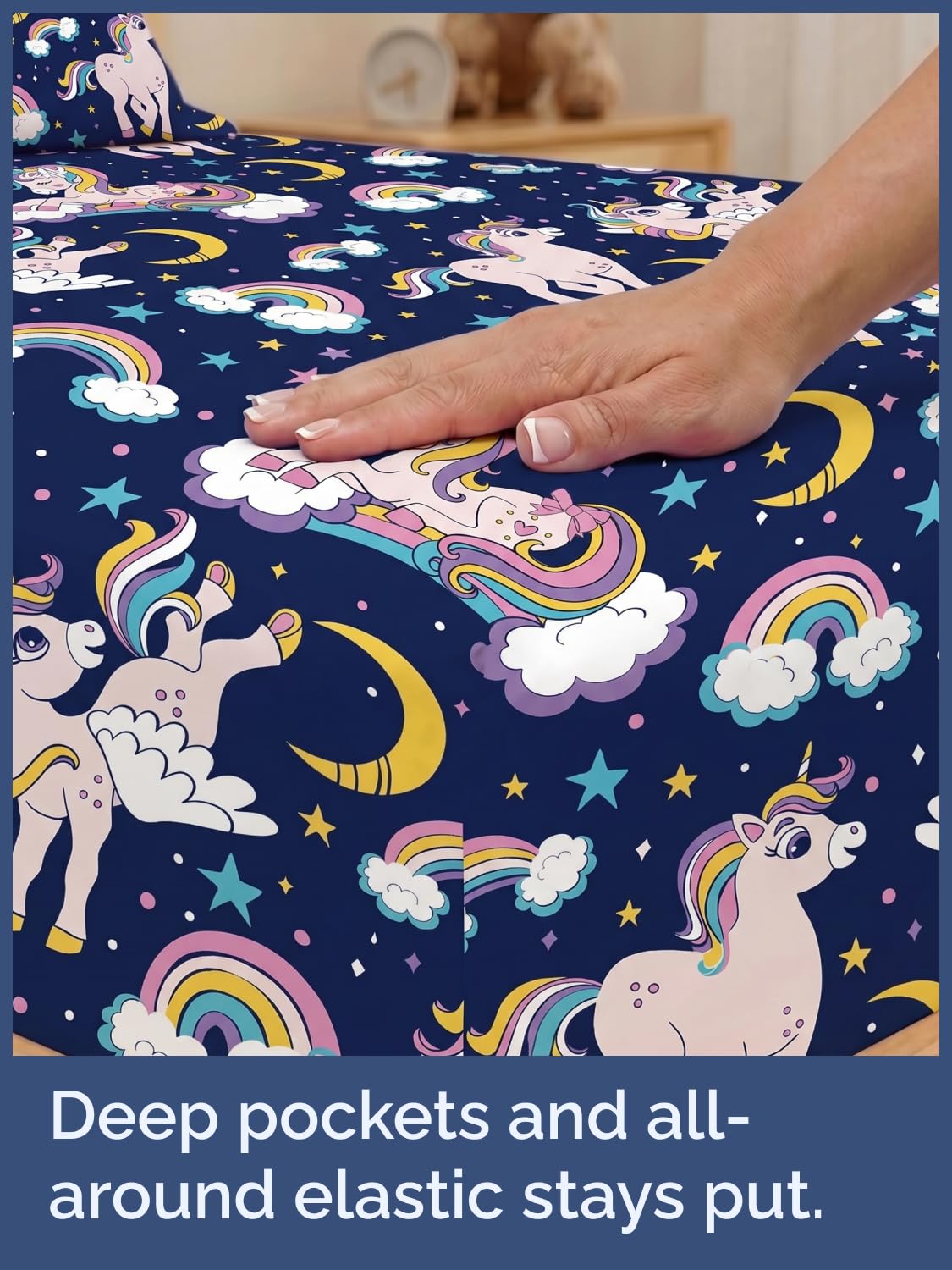 CGK Unlimited Kids Magic Unicorns Queen 4 Piece Sheet Set - Boys, Girls, Teens, Toddler - Easy Fit Deep Pockets - Soft, Cooling & Breathable Sheets - Cute, Cozy, Fade & Wrinkle Free - Machine Washable