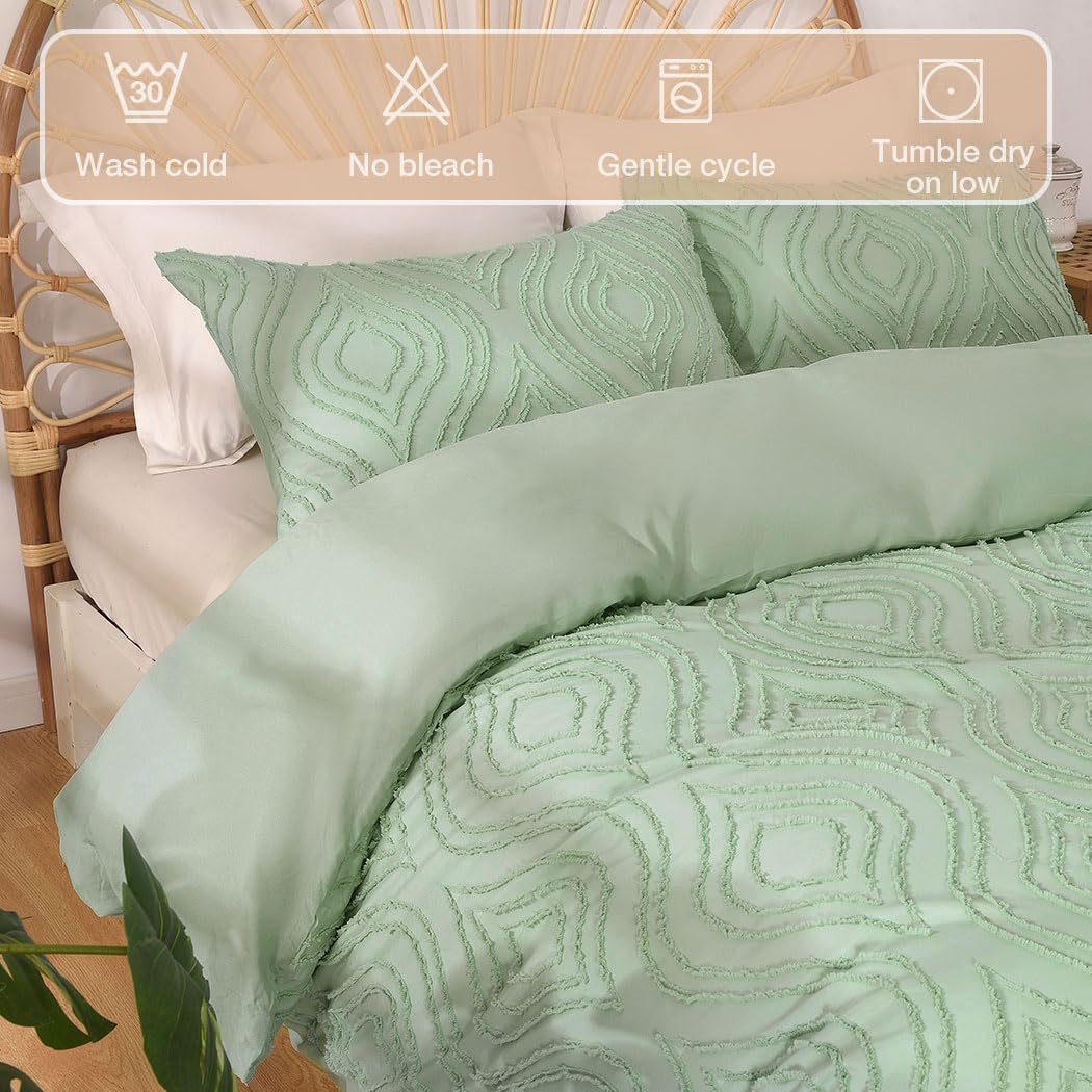 Lekesky Duvet Cover King Size, Teal Blue Tufted King 3pc Ultra Soft Microfiber Breathable Shabby Chic Bedding Sets with Zipper Ties (No Comforter)
