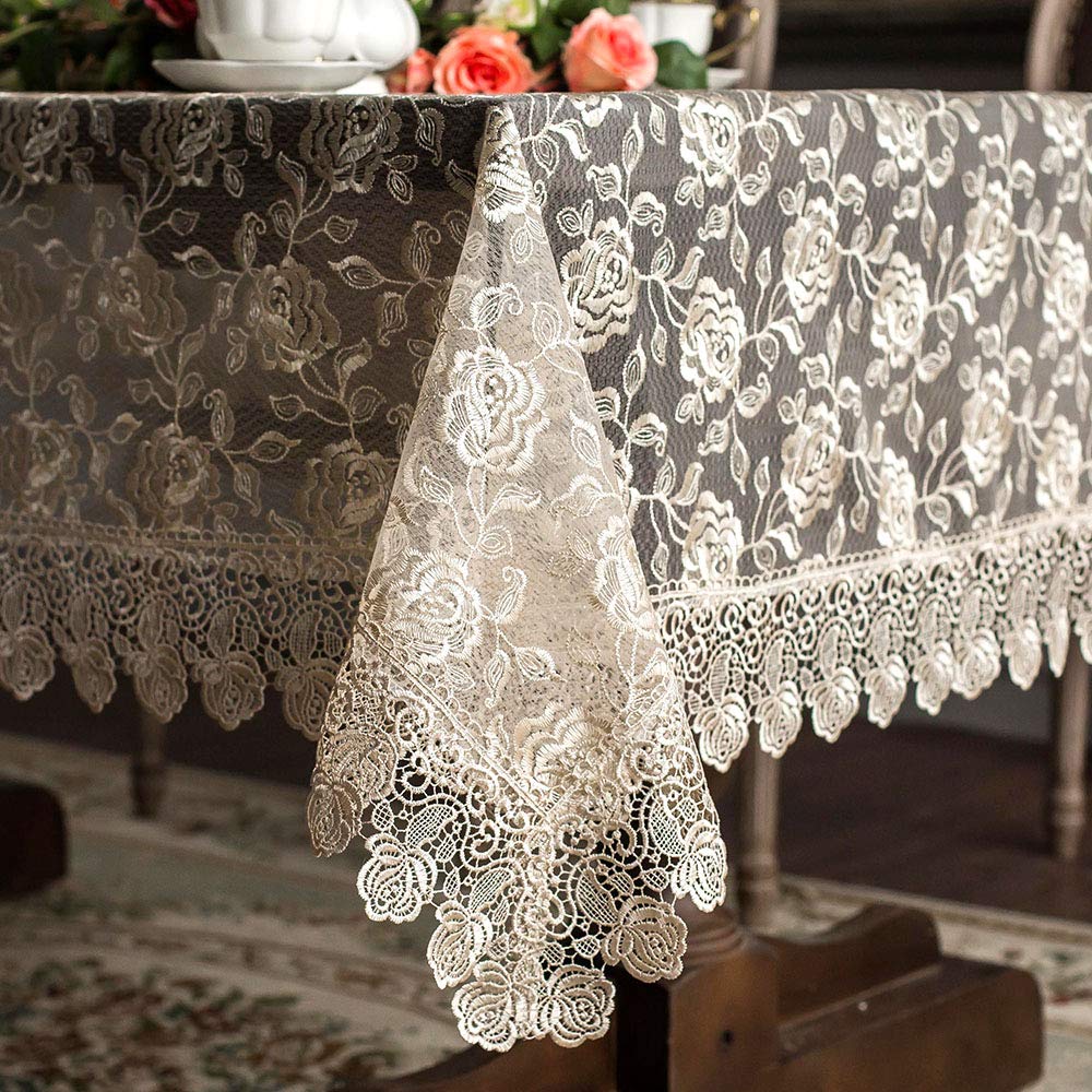 ARTABLE Rectangular Table Cloth Lace Macrame Vintage Tablecloth Shabby Chic Embroidered Oblong Table Cover for Wedding Banquet Holiday Long Dinner Tables (Golden, 59" x 104")