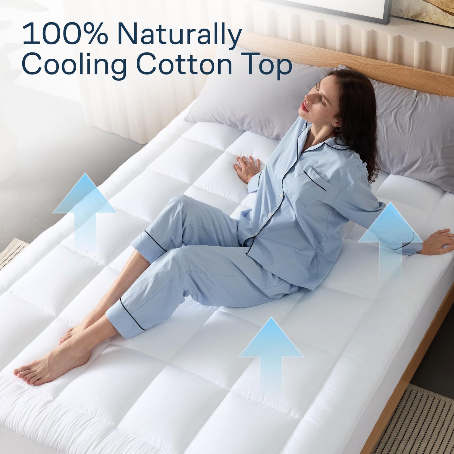 Niagara Sleep Solution Cloud-Like Queen Mattress Topper - 100% Cotton Top Mattress Pad for Back Pain Relief - Breathable & Naturally Cooling for Hot Sleepers, White