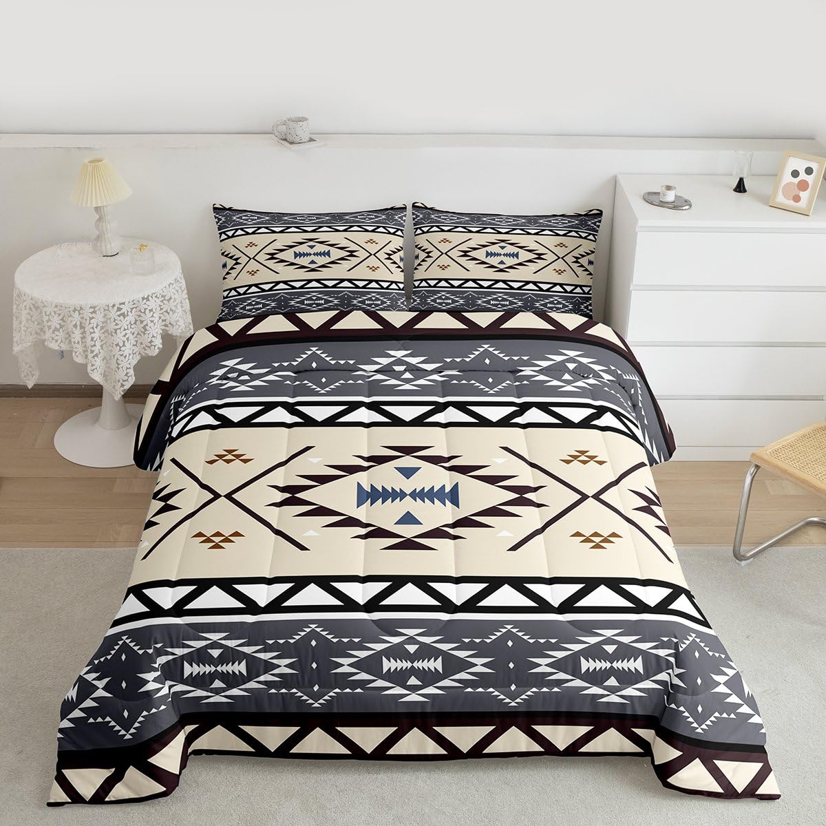 jejeloiu Boho Western Kids Comforter Set Queen Size Bohemian Southwestern Bedding Set Aztec Decor Duvet Quilt for Kids Boys Girls Bedroom Farmhouse Country Ultra Soft Breathable