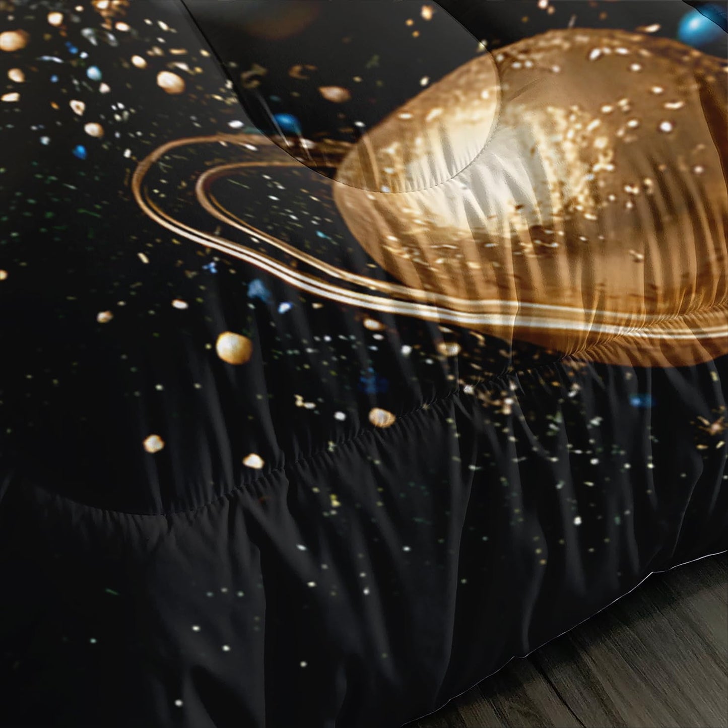 XYNHML 3D Black Golden Lion Theme Comforter 3Pcs Twin Outer Space Planet Earth Bedding Set for Kid Teen Girl Boy Adult Tropical African Wildlife Lion Quilt Bed Decor with 1 Comforter & 2 Pillowcases