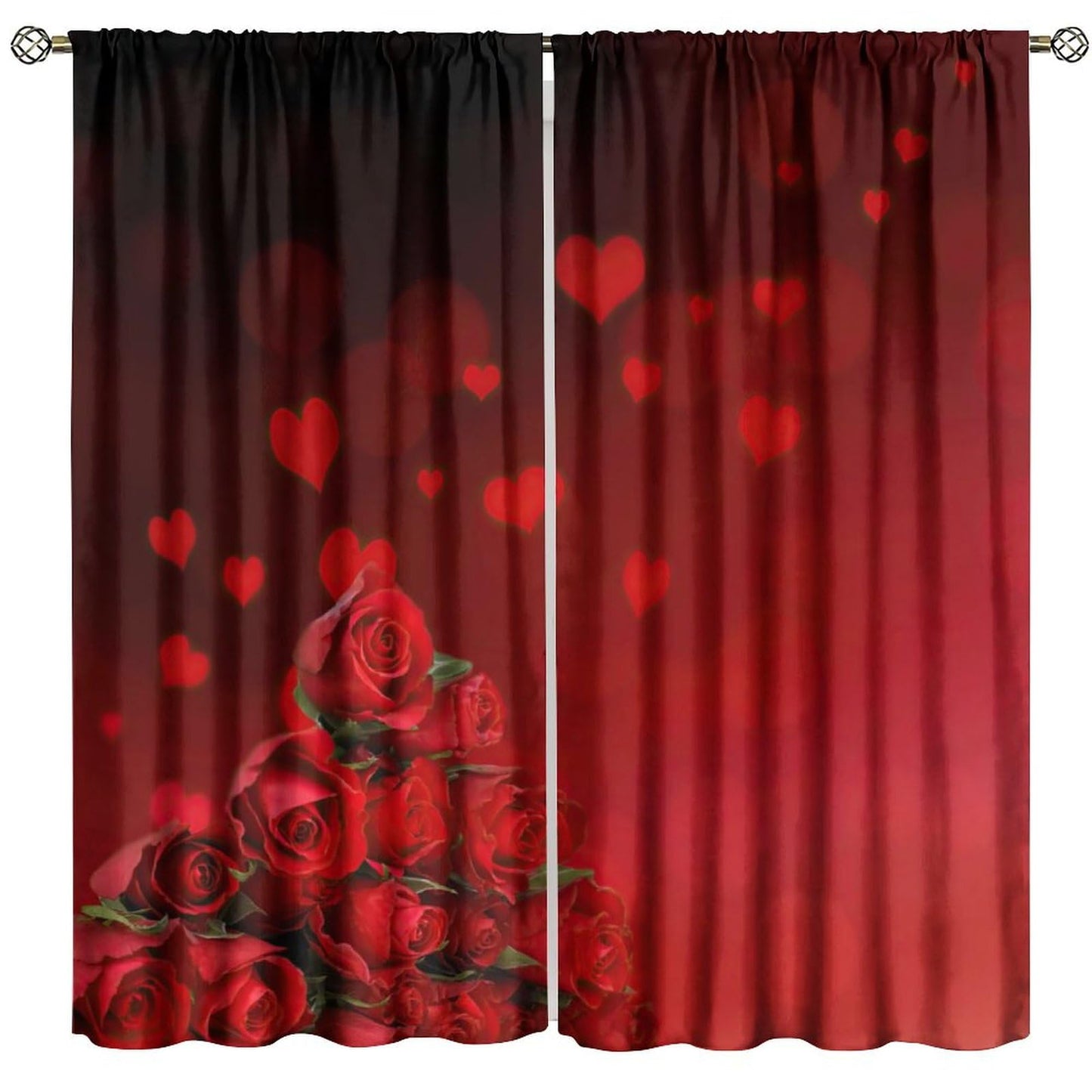 GoDazzling Red Rose Flowers Valentine’s Day Curtains, Romantic Love Pattern Curtains, for Bedroom Living Room Valentine Day Window Drapes 41" W X 45" L (No Blackout)
