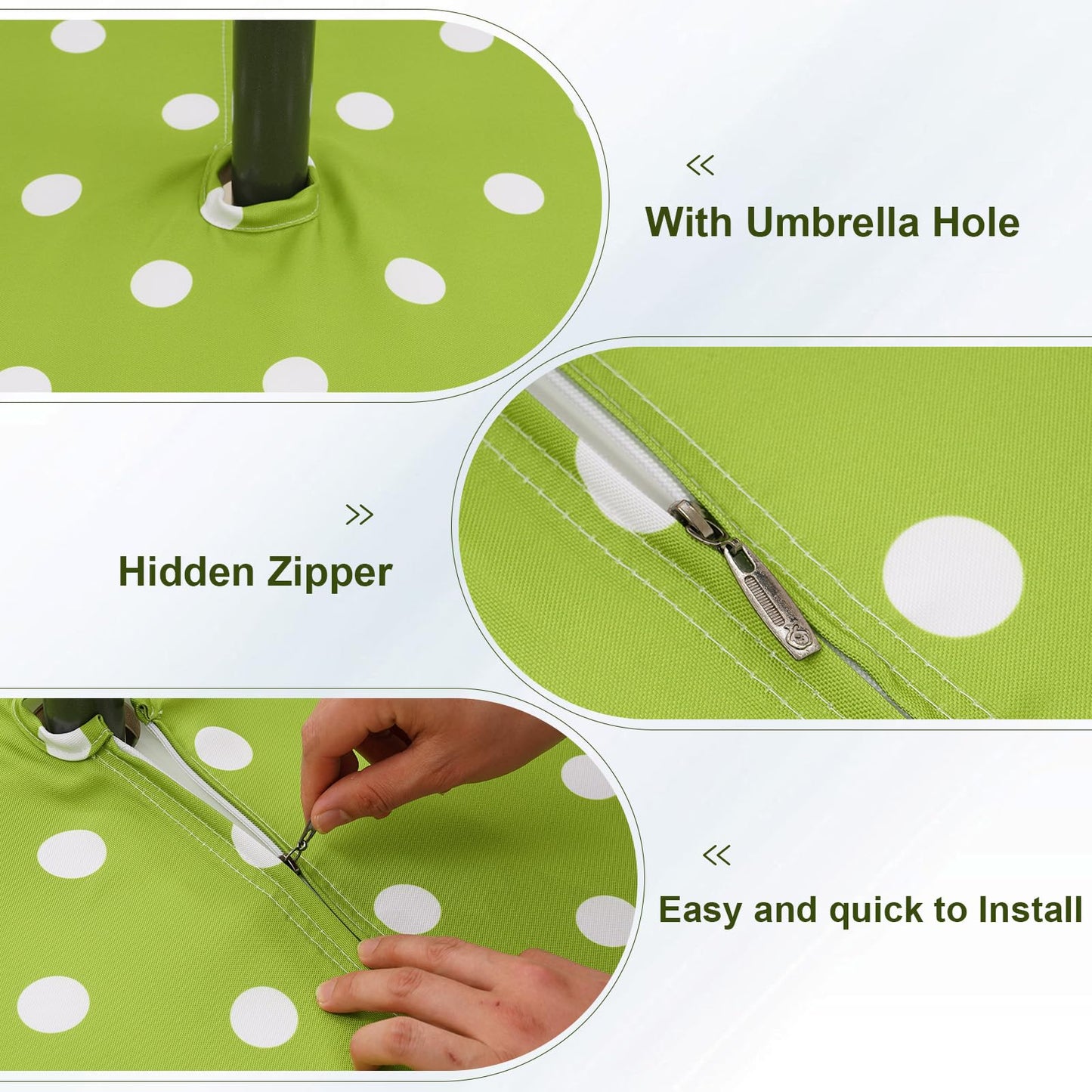 Eternal Beauty 60X 84” Rectangle Tablecloth Waterproof Outdoor Tablecloth with Umbrella Hole Zipper for Patio Spring Summer Picnic Tables (Green Polka Dot)