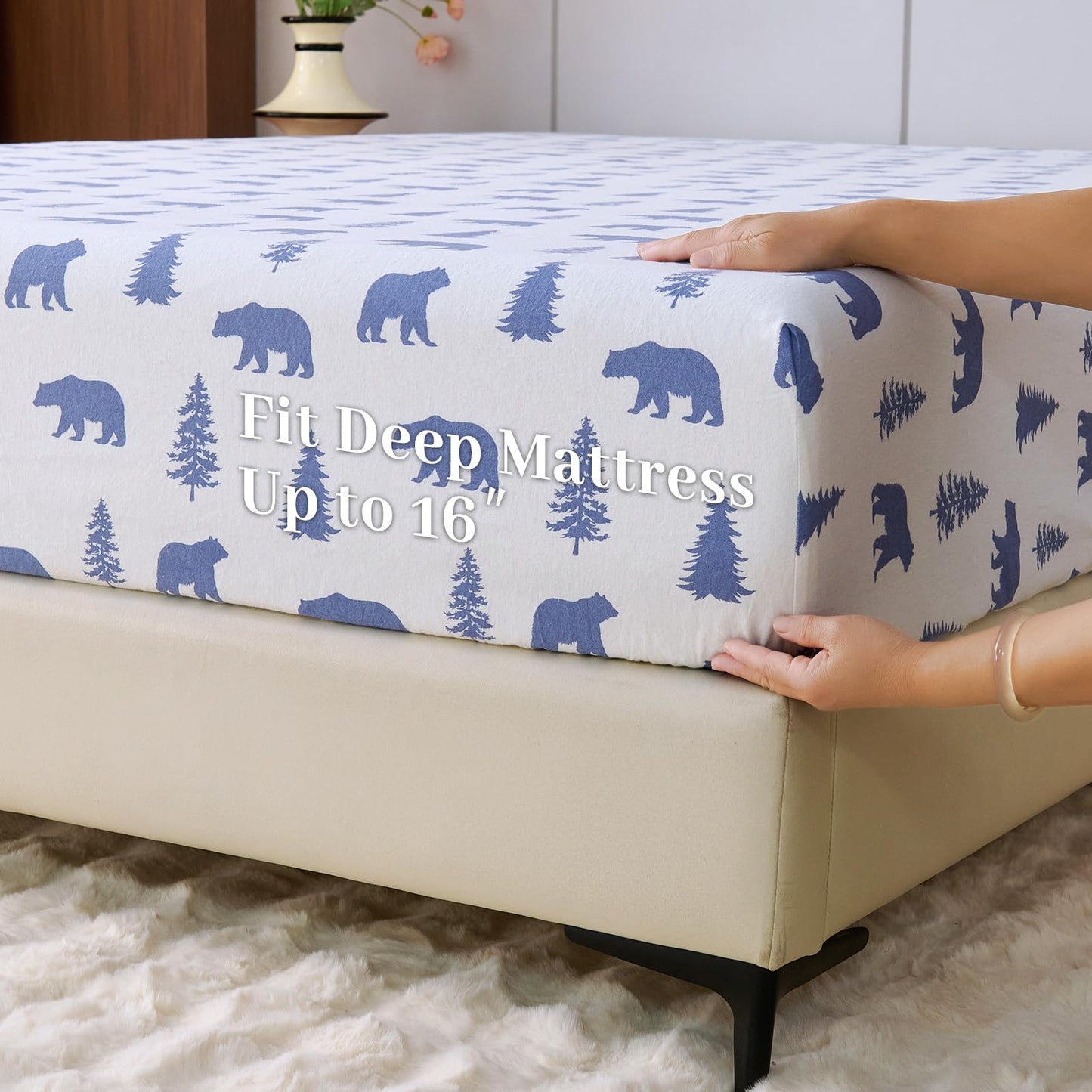 LANYETON 100% Cotton Flannel Fitted Sheet Only, Ultra Soft Cozy Warm Fitted Bottom Sheet for All Season, 16" Deep Pocket, King
