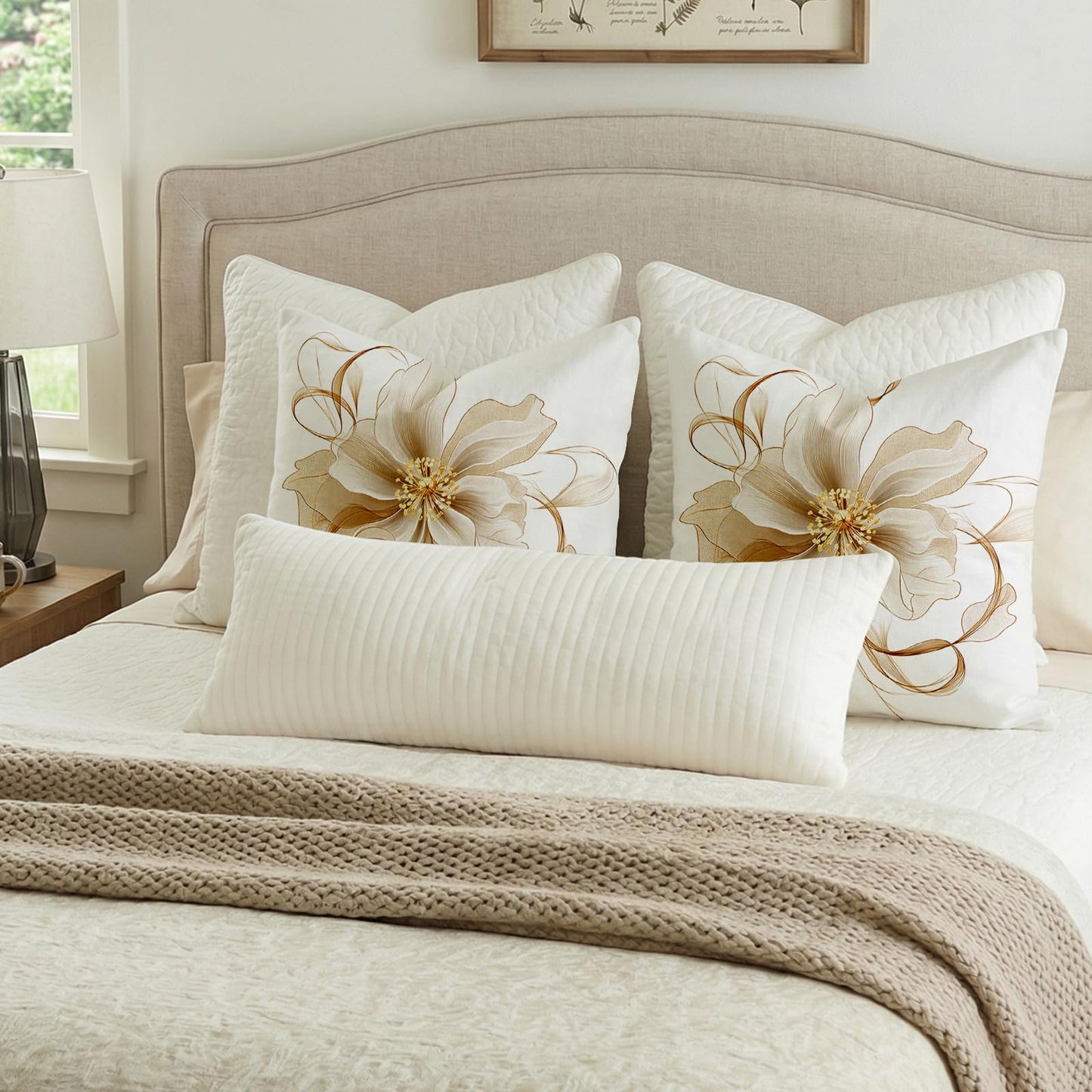 Cvochtty Flower Throw Pillow Covers 18x18 Set of 2, Outdoor Pillow Covers, Simple Elegant Polyester Cushion Covers, Modern Decorative Square Pillowcases for Sofa Couch Bedroom Living Room Car