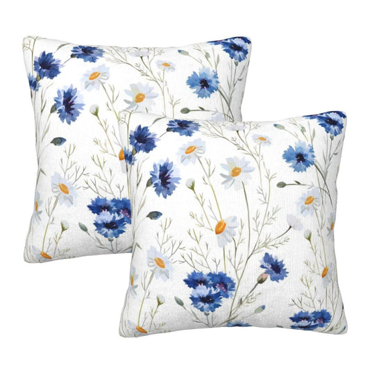 Blue Flower Pillow Covers 18x18 Inch Vintage Floral Blue White Decorative Throw Pillow Covers Set of 2 Pastoral Style Daisy Pillowcases Square Cushion Covers for Couch Bed Sofa Chair Car Decor