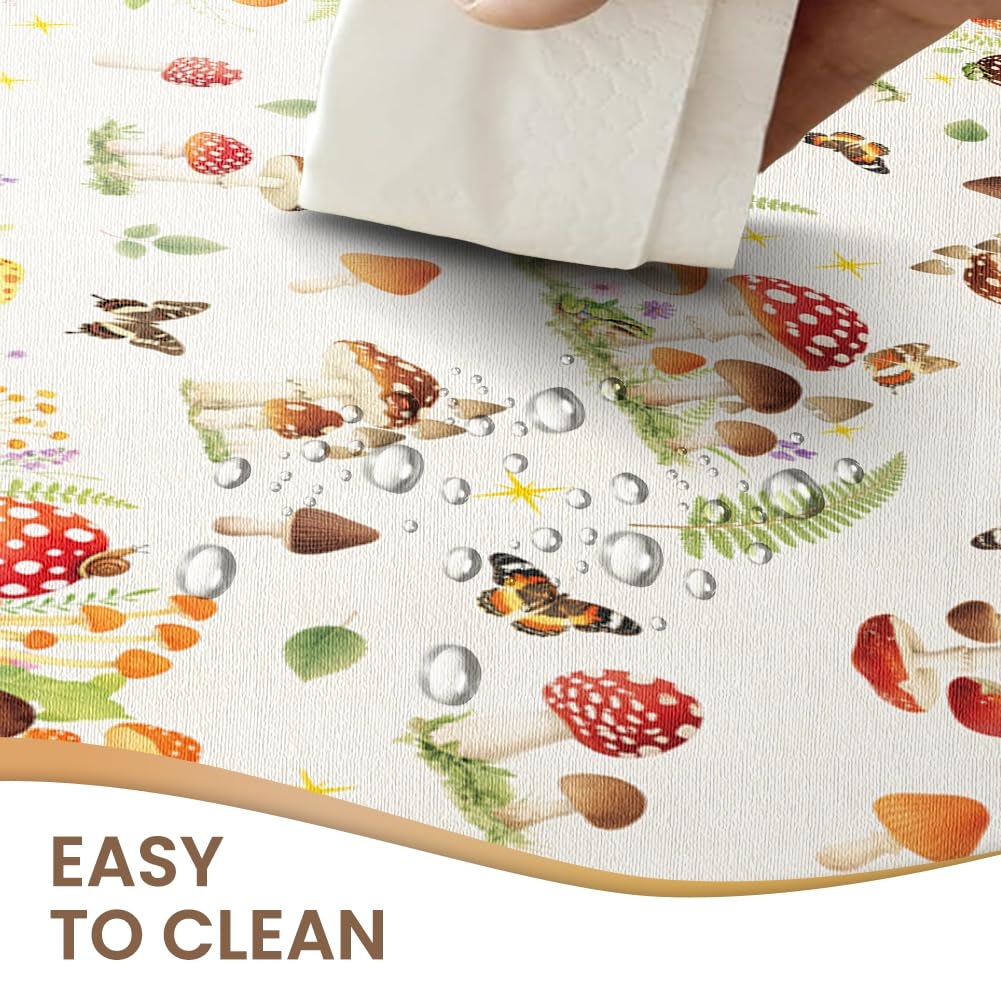 ANATTASOUL Mushroom and Flower Rectangle Table Cloth Waterproof 6ft Fall Spring Summer Tablecloth, 84"x60" Stain Resistant and Wrinkle Free Table Cover for Dining Party Buffet Camping Wedding