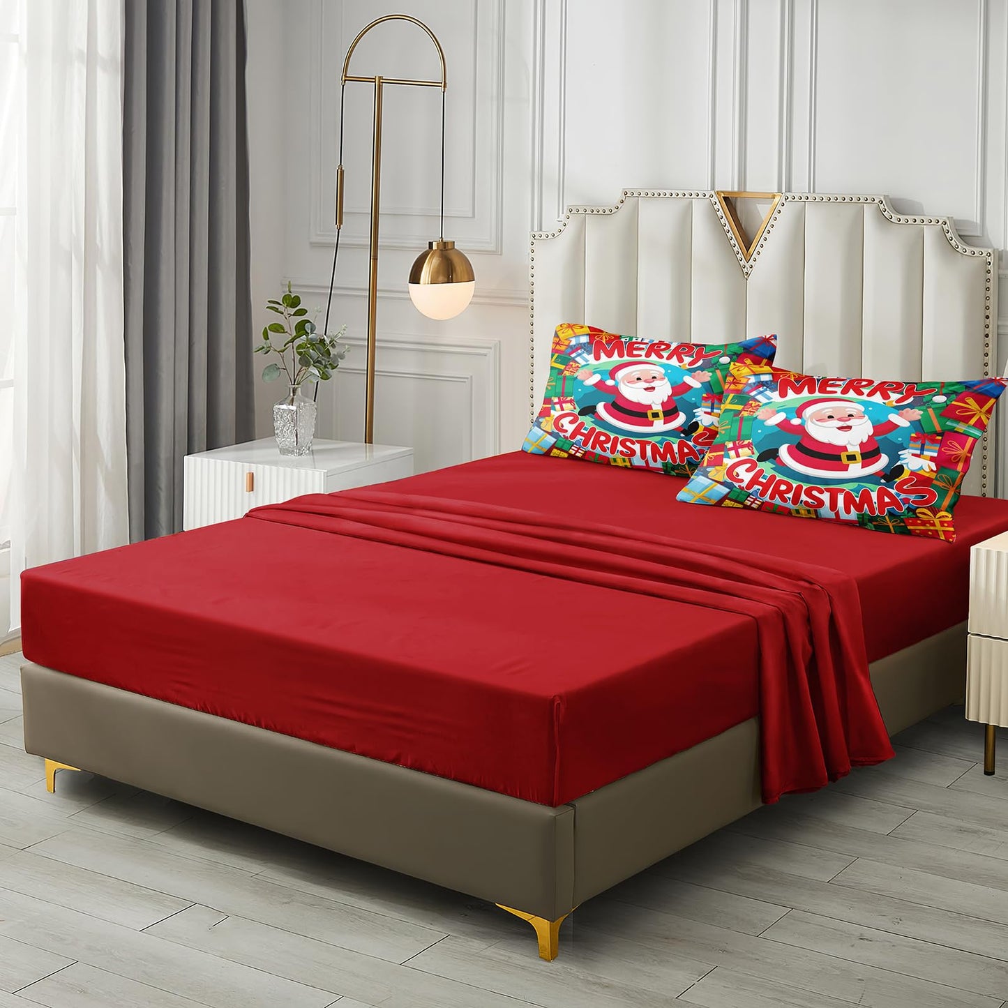 Bedding_Dreamer Santa Claus Comforter Queen Red Bed in a Bag 8 Pcs Christmas Bedding Merry Christmas Snowflake Home Decor with 1 Cushion Cover Soft and Lightweight