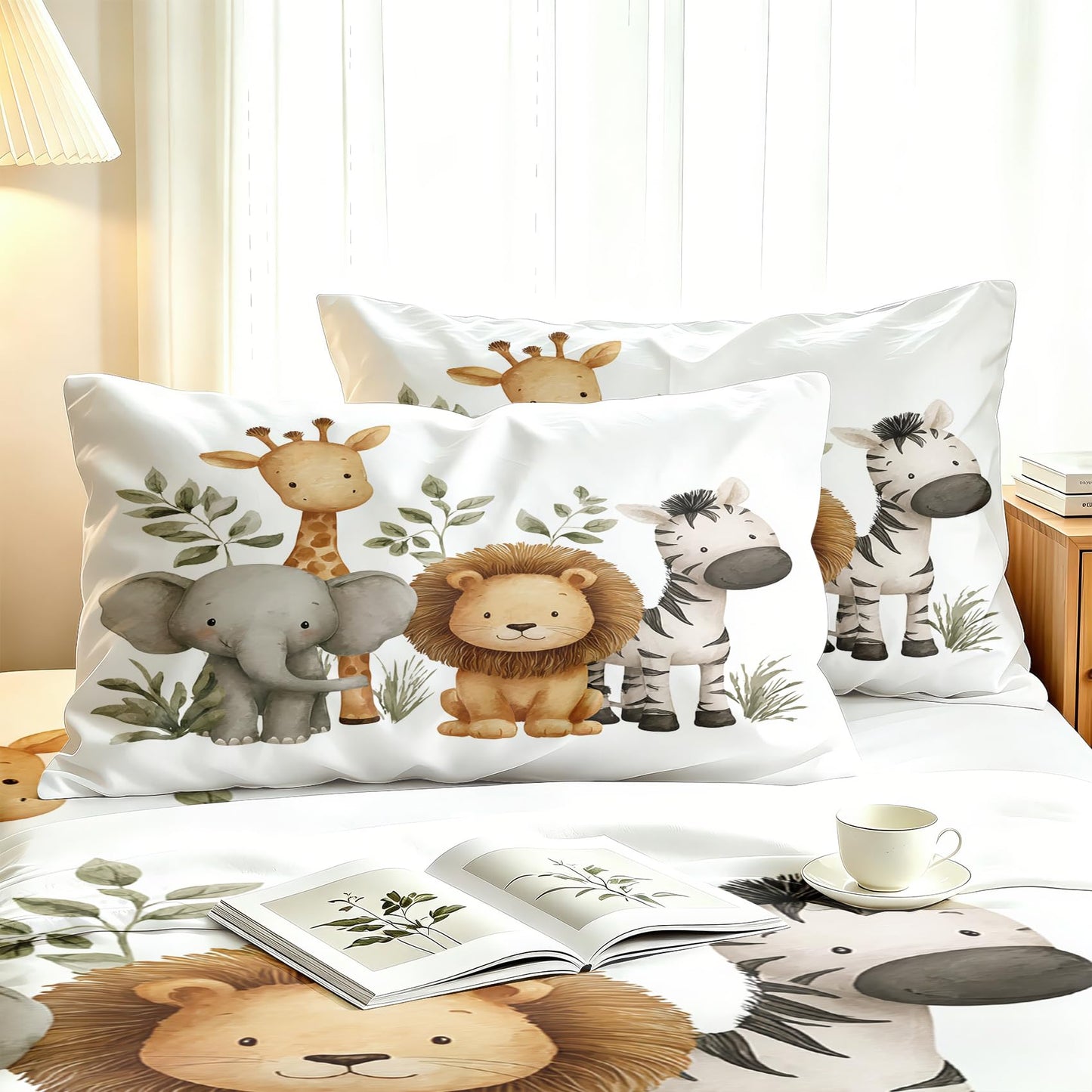 Jungle Animal Bedding Set 3 Pcs Kids Wildlife Twin Sheets