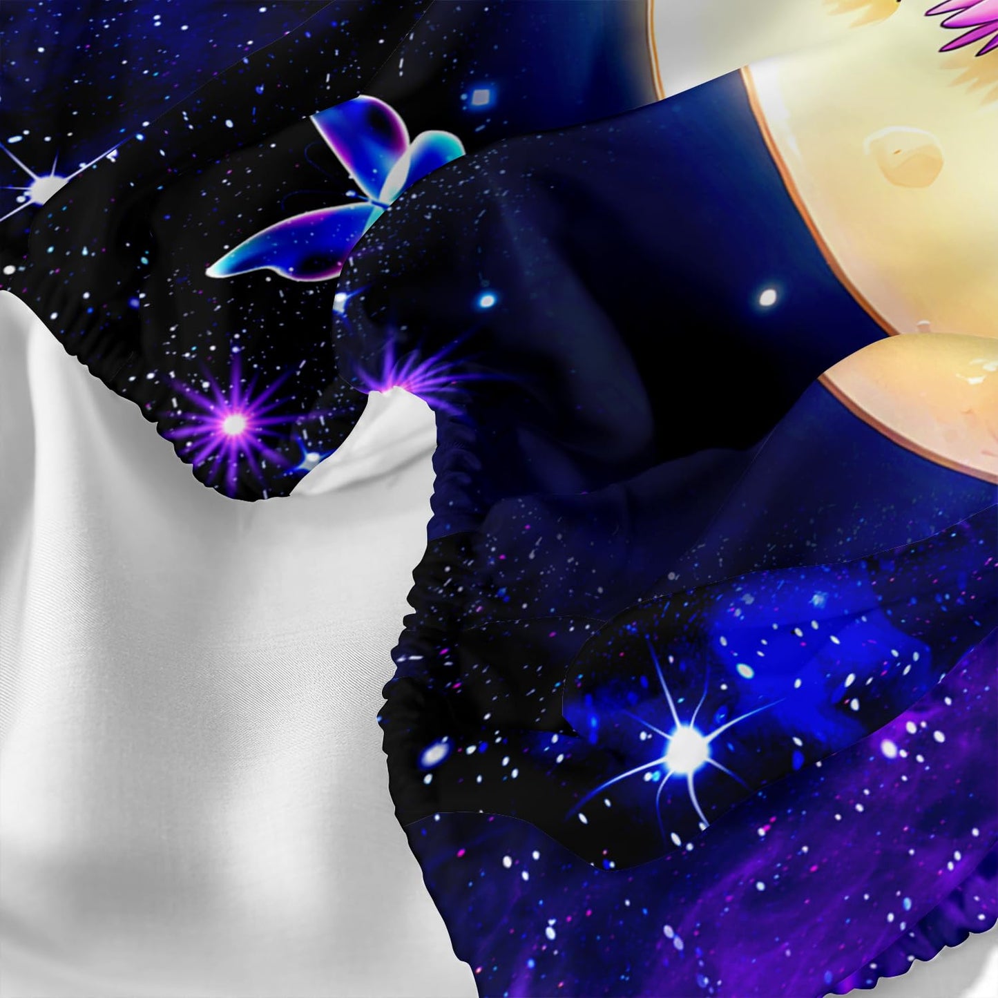 HOSIMA Kawaii Axolotl Twin Fitted Sheet for Kids,Axolotl Sitting on Moon Reading Book,Butterflies Pattern Aesthetic Galaxy Bedding Set for Teenage Girl Room Decor,1 Fitted Sheet+2 Pillowcases.