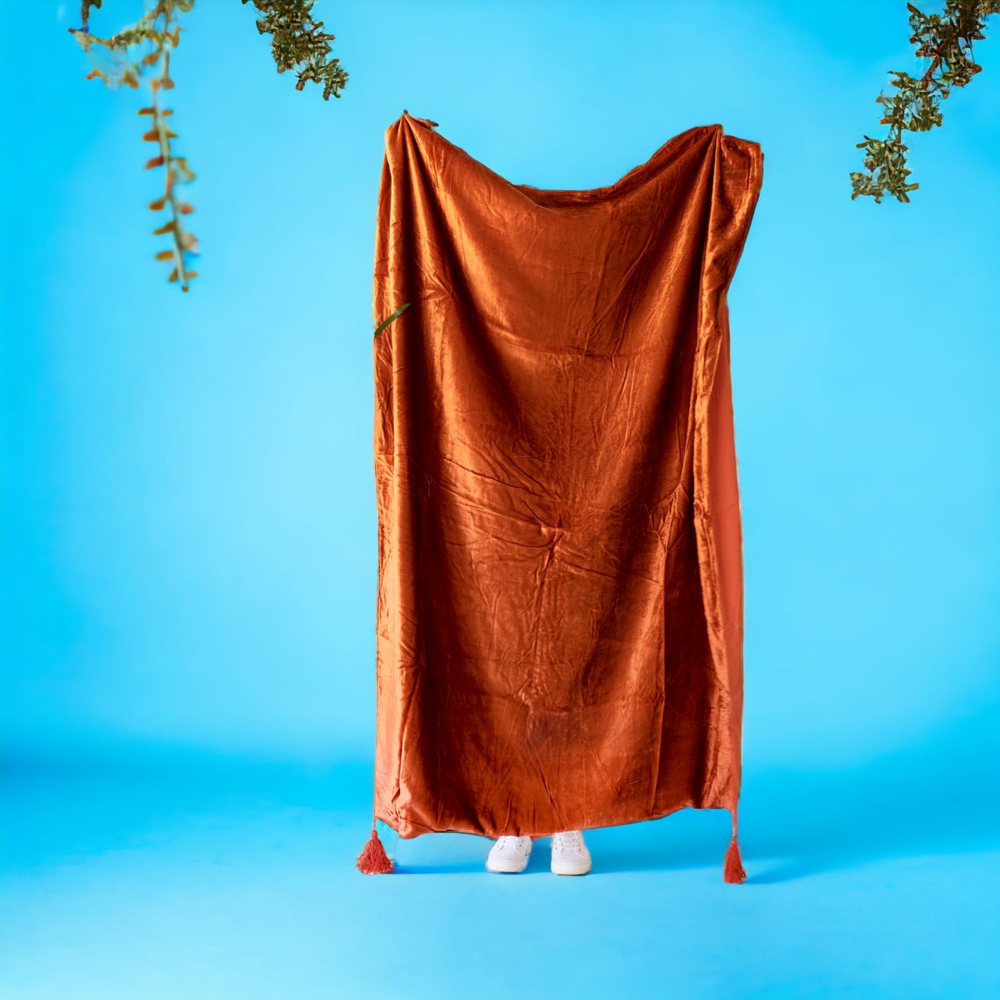 Sophia-Art Luxury Crushed Velvet Throw Blanket with Tassels Sofa Bed Soft Blankets Boho Warm Throws Cozy Plush Lightweight Pet (50x60 inches, Rust)