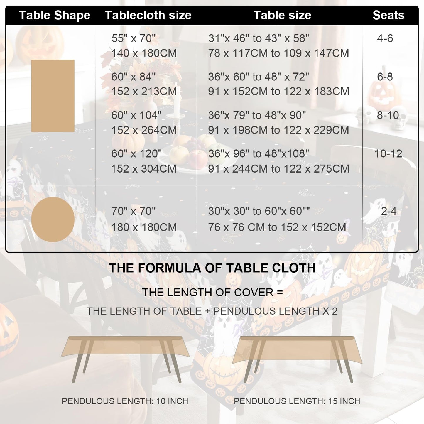Arquiel Halloween Ghost Pumpkin Tablecloth Waterproof, Black Orange Plaid Table Cloth Rectangle, Washable Table Cover for Halloween Party Home Kitchen Decoration (60×104 Inch)