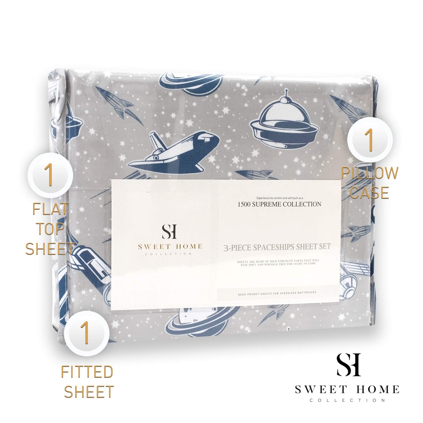 1500 Supreme Kids Bed Sheet Collection - Fun Colorful and Comfortable Boys and Girls Toddler Sheet Sets - Deep Pocket Wrinkle Free Soft and Cozy Bedding - Twin, Spaceships