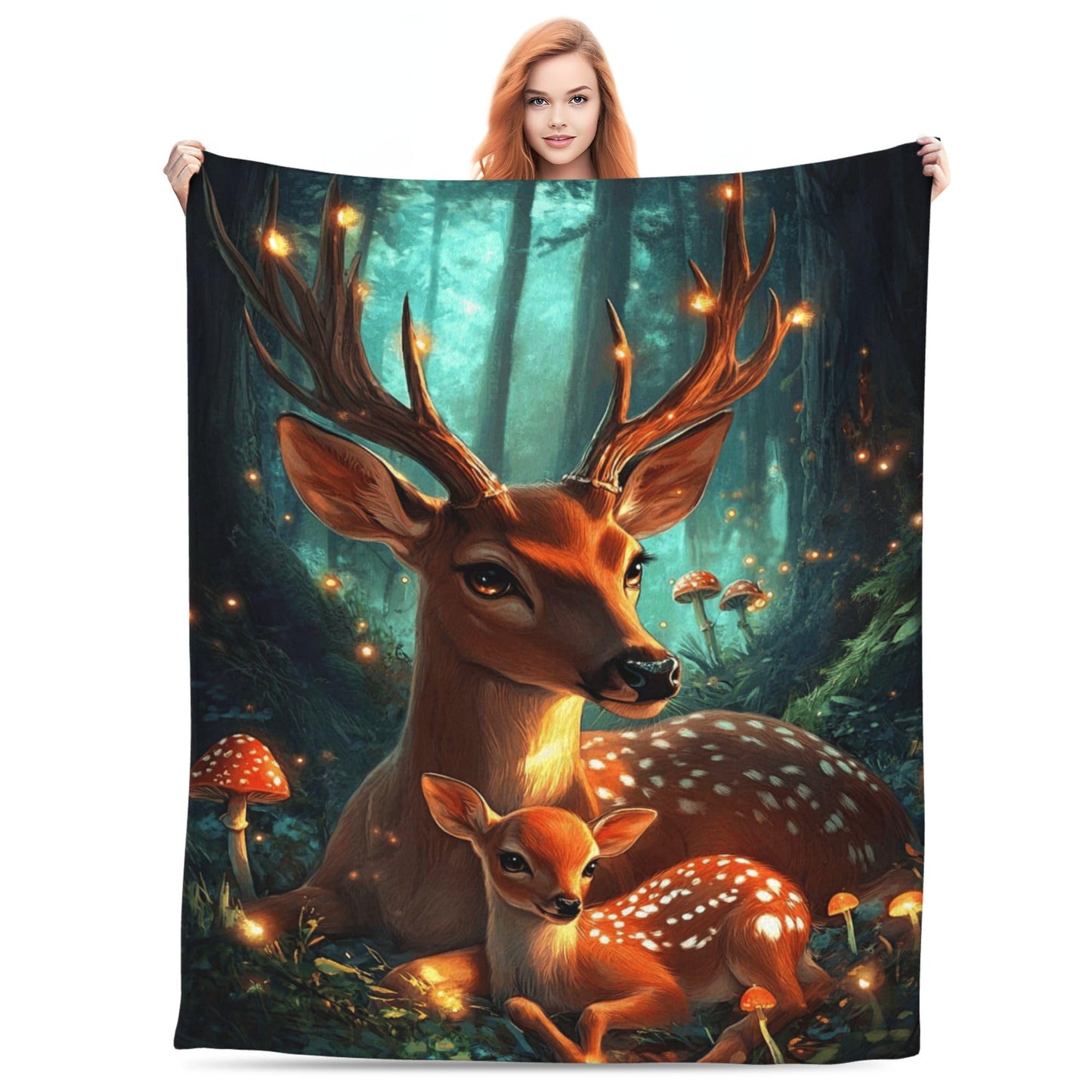 DKODKO Fantasy Deer Lightweight Flannel Bedding Blanket,Washable Fleece Forest Deer Throw Blanket for Bed, Couch, Sofa, Camping,60''x 50''