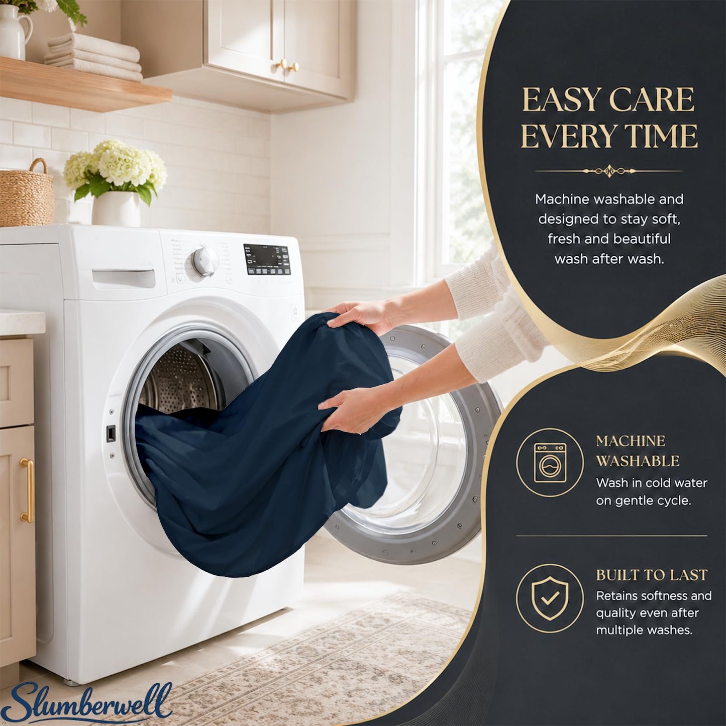 SlumberWell King Sheet Set, 4 Piece Microfiber Sheets, Extra Deep Pocket (18–24 Inch), Fits Thick Mattress, Soft Breathable & Wrinkle-Resistant, Navy Blue