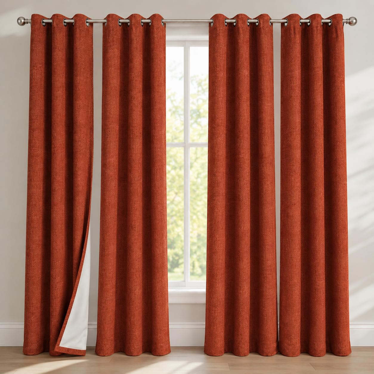 Fchozu 100% Blackout Curtains Set of 4 Panels, Grommet Drapes, Thermal Insulated and Noise Reducing Room Darkening Curtains for Bedroom Living Room (Dark Orange, 38 x 54 Inch)